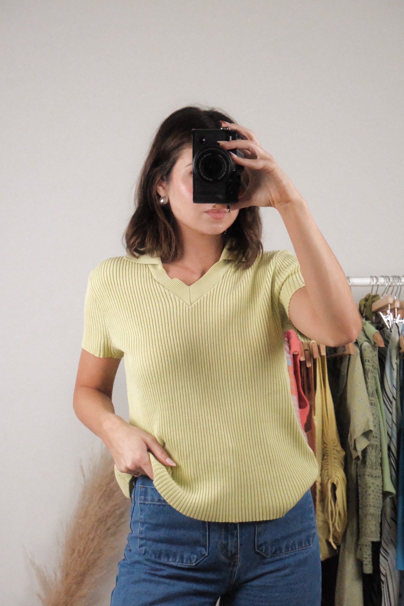Made in Canada x Holt Renfrew x Cotton Collared Ribbed Top (L)
