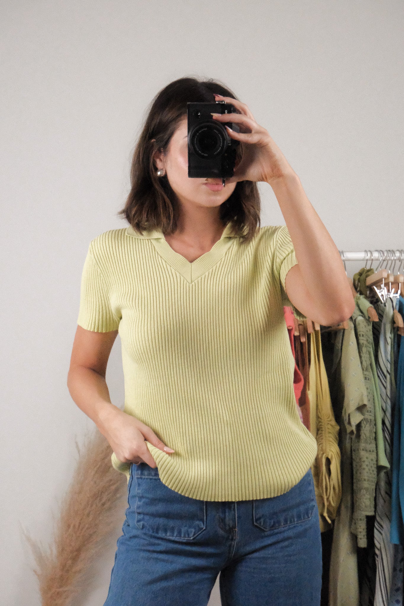 Made in Canada x Holt Renfrew x Cotton Collared Ribbed Top (L)