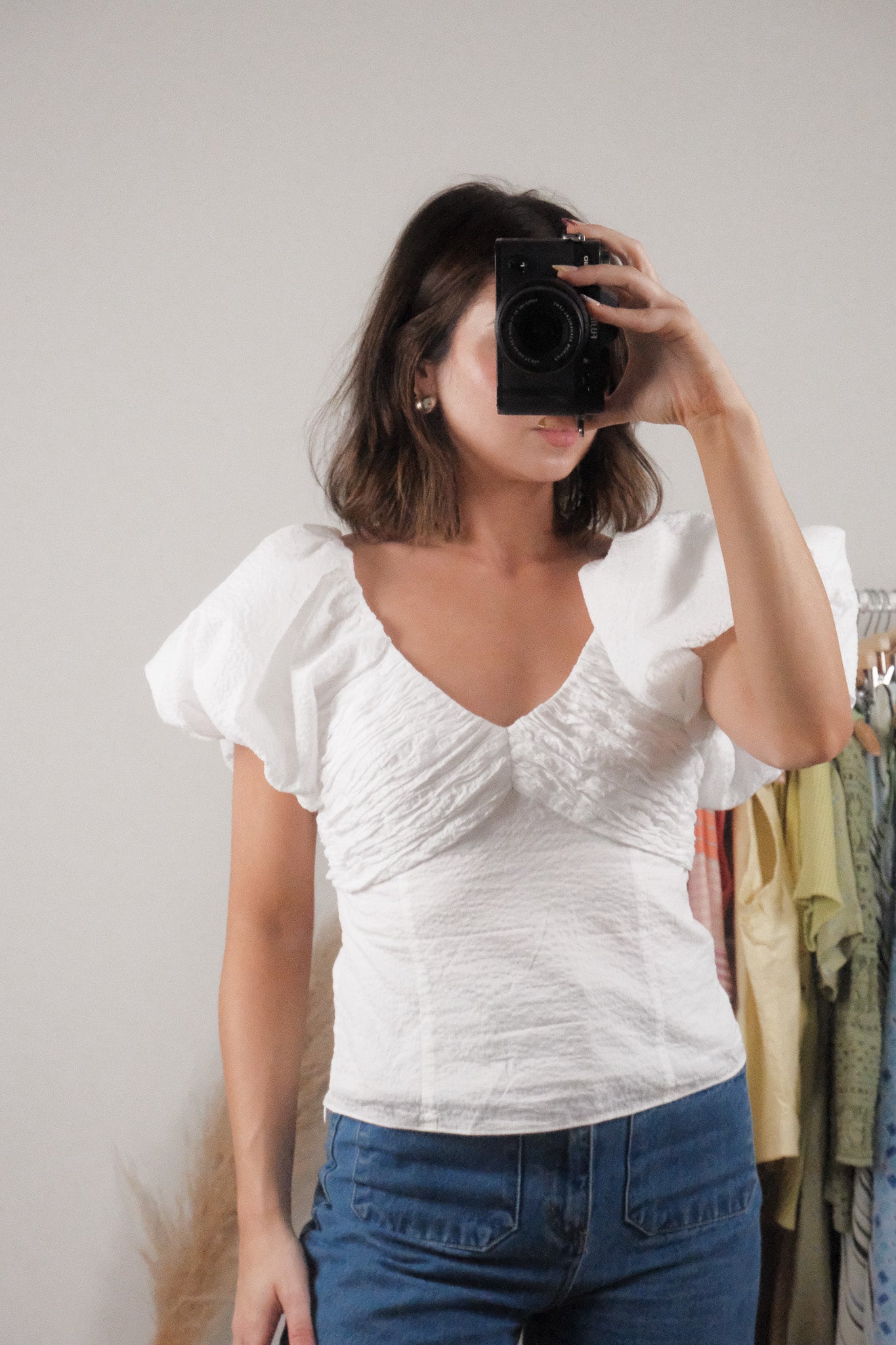 FRAME x Cotton Puff Sleeve Blouse (S)
