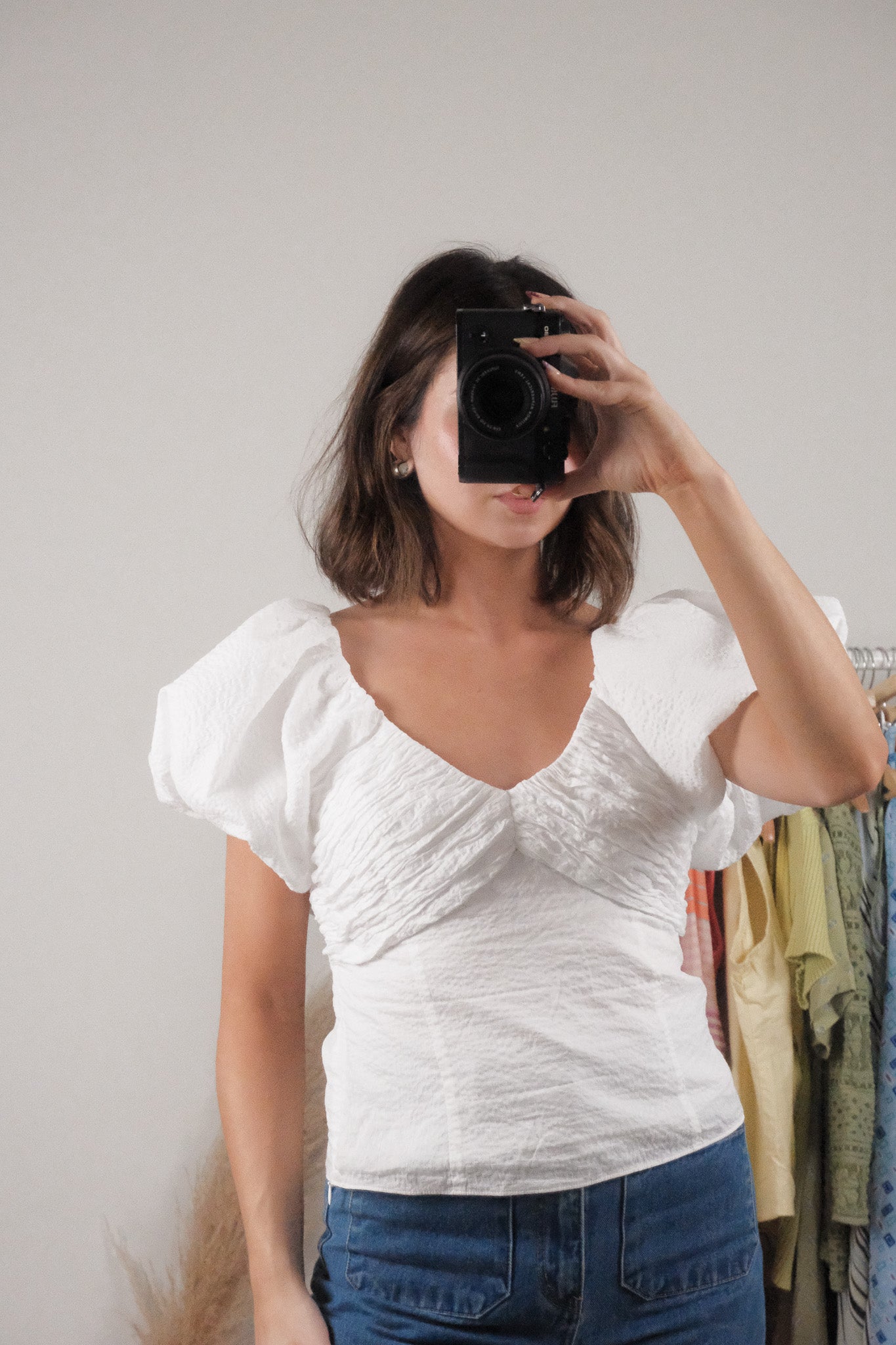 FRAME x Cotton Puff Sleeve Blouse (S)