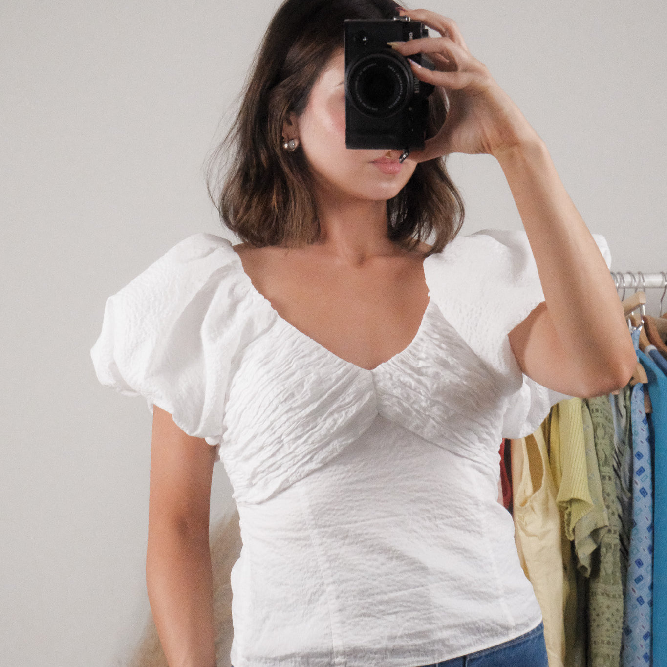 FRAME x Cotton Puff Sleeve Blouse (S)
