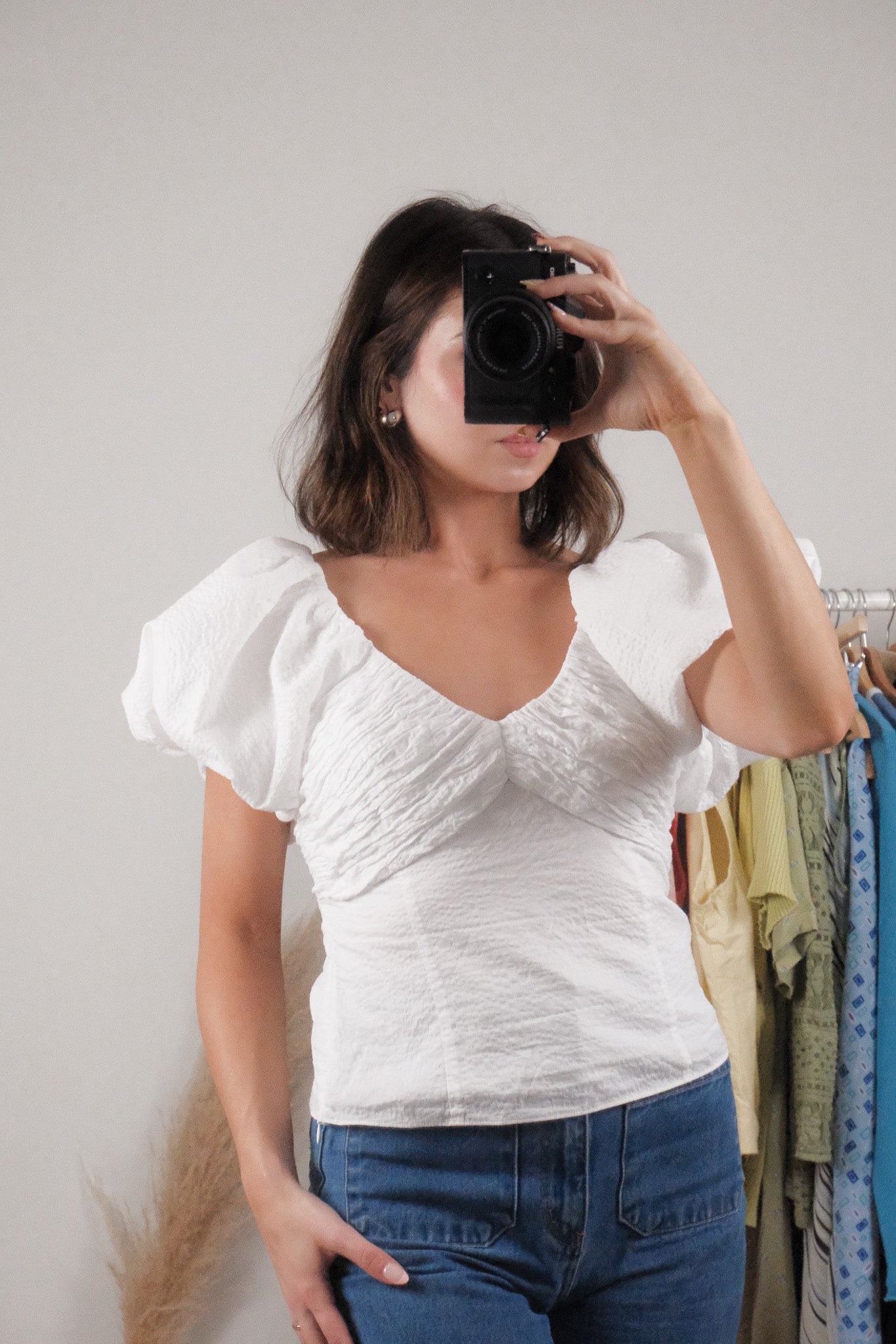 FRAME x Cotton Puff Sleeve Blouse (S)