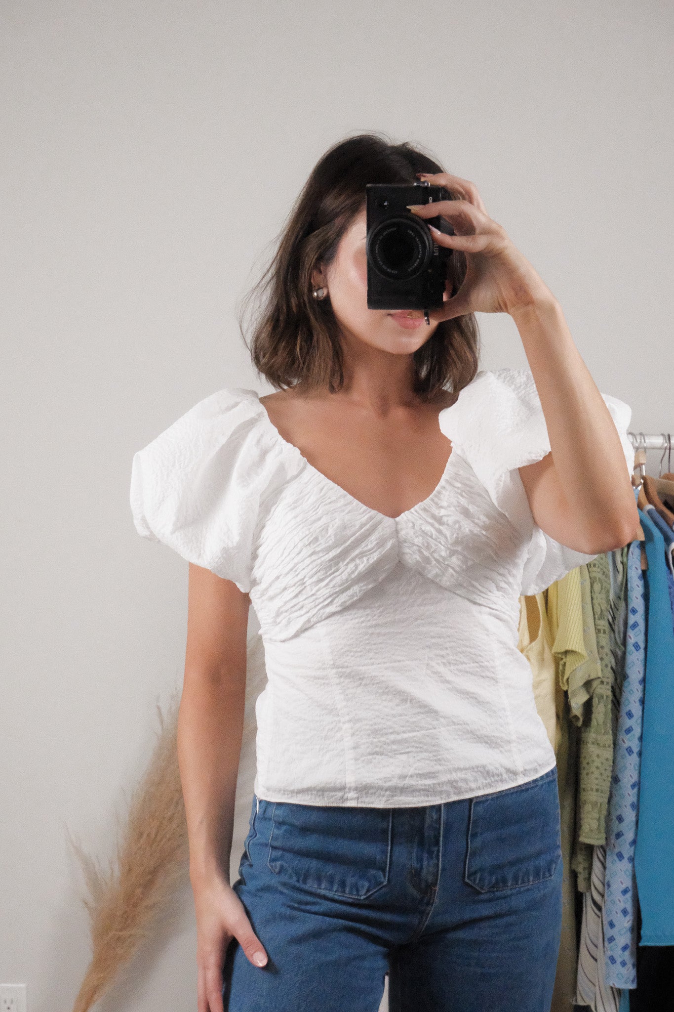FRAME x Cotton Puff Sleeve Blouse (S)