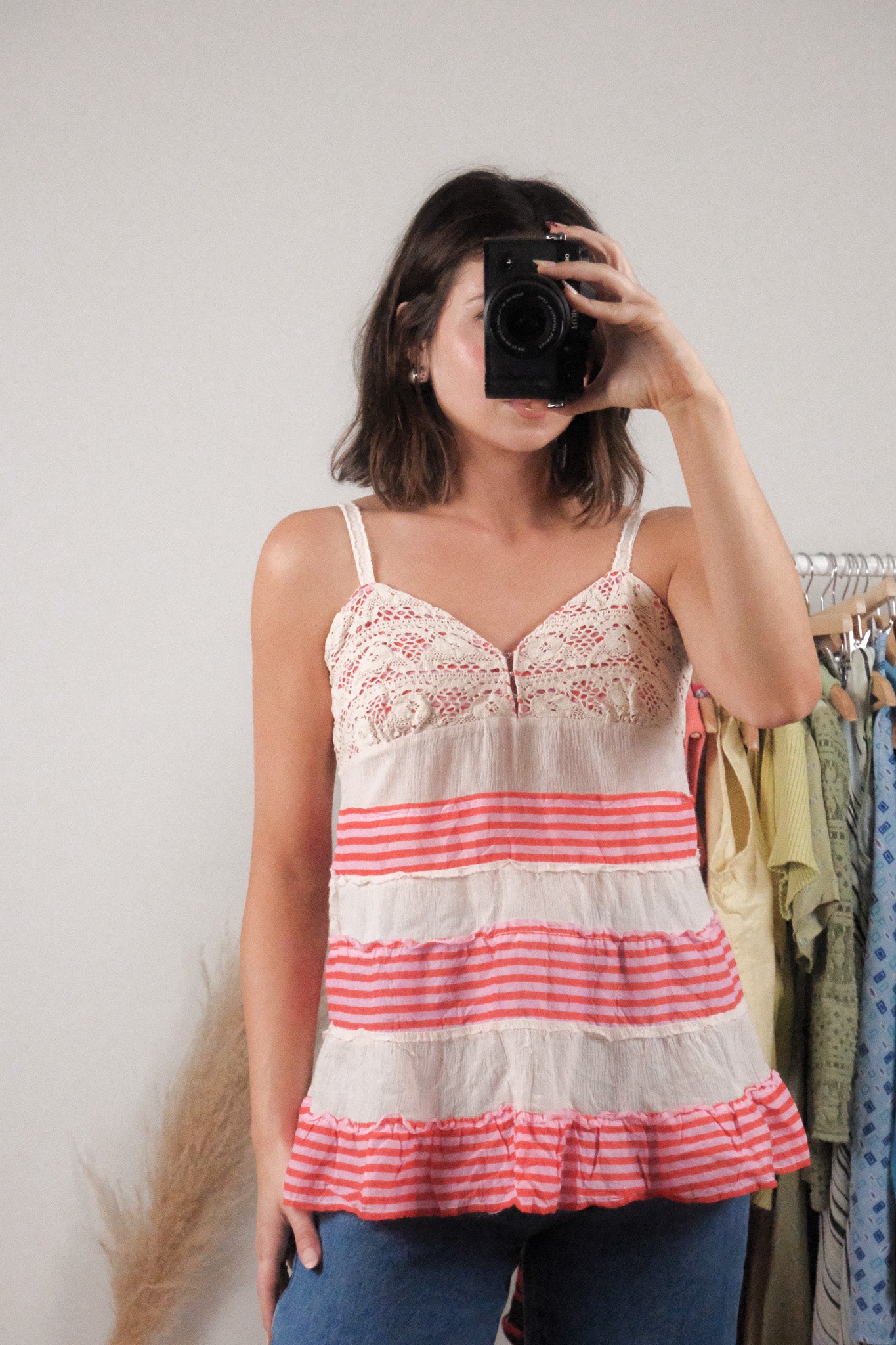 Y2K Free People x Lace/Striped Baby Doll Tank (S)