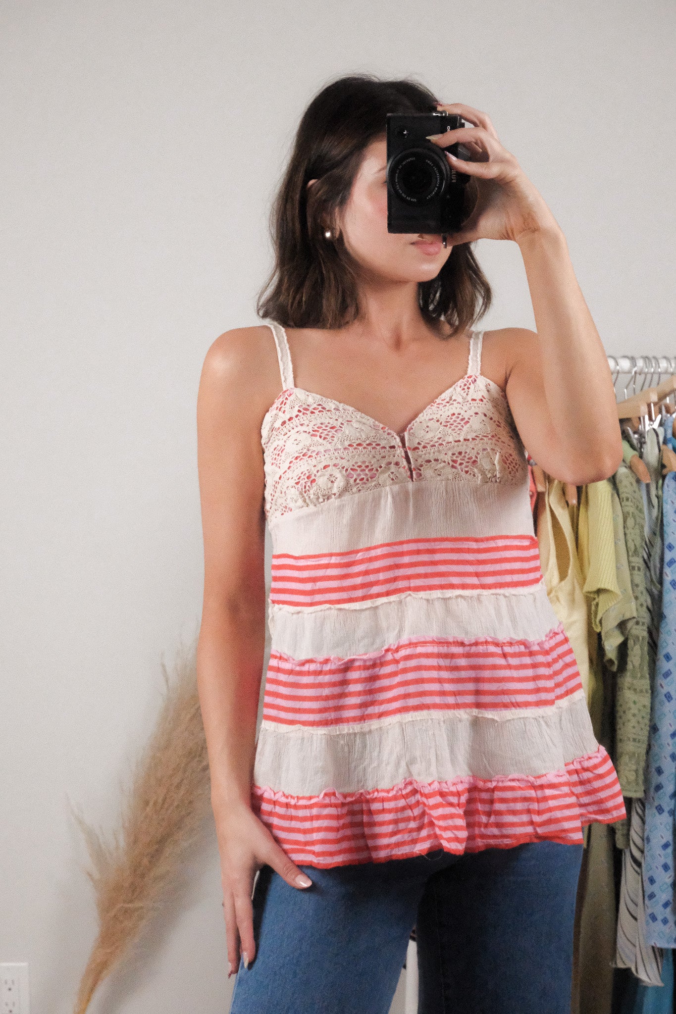 Y2K Free People x Lace/Striped Baby Doll Tank (S)