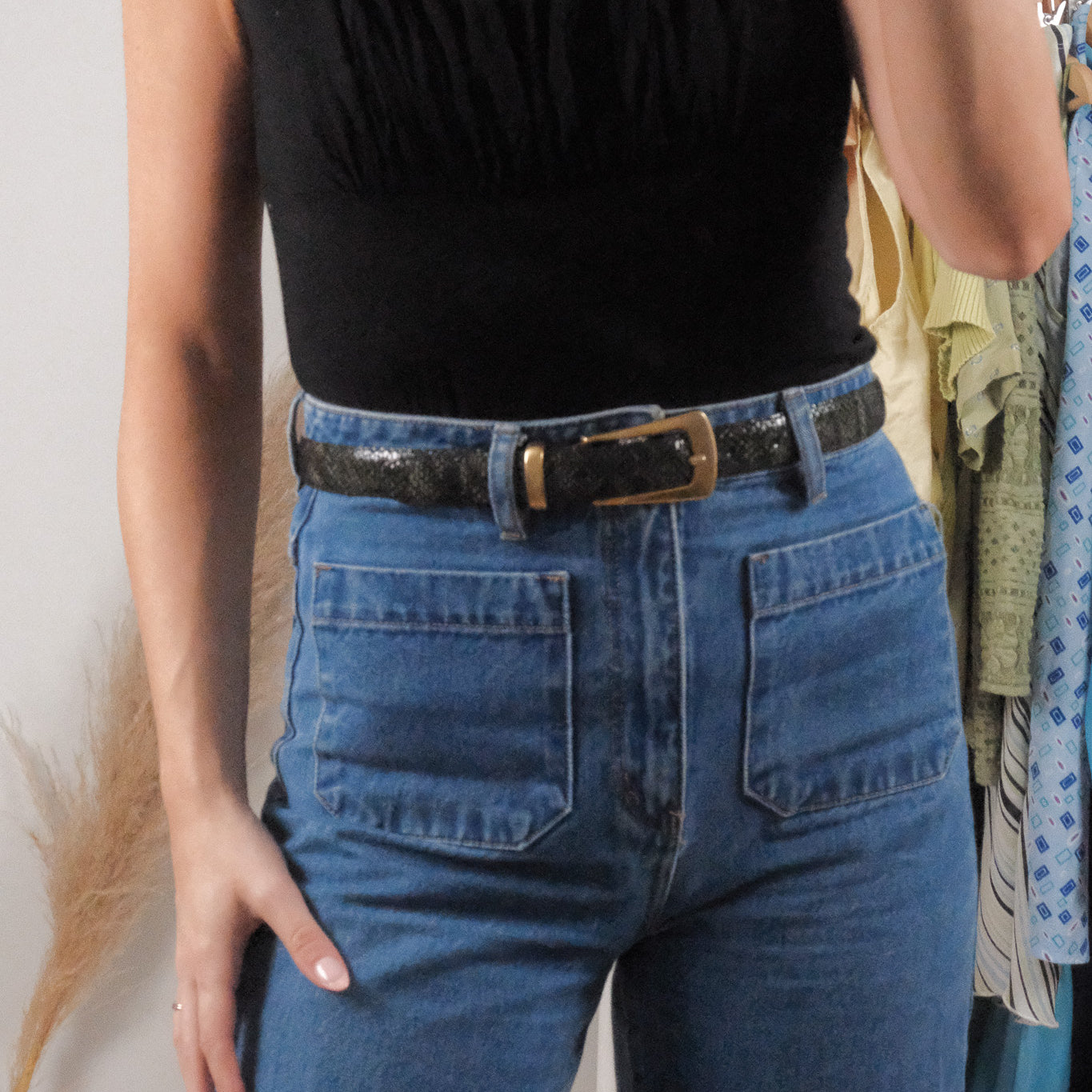 Vintage x Leather Snakeskin Belt (S/M)