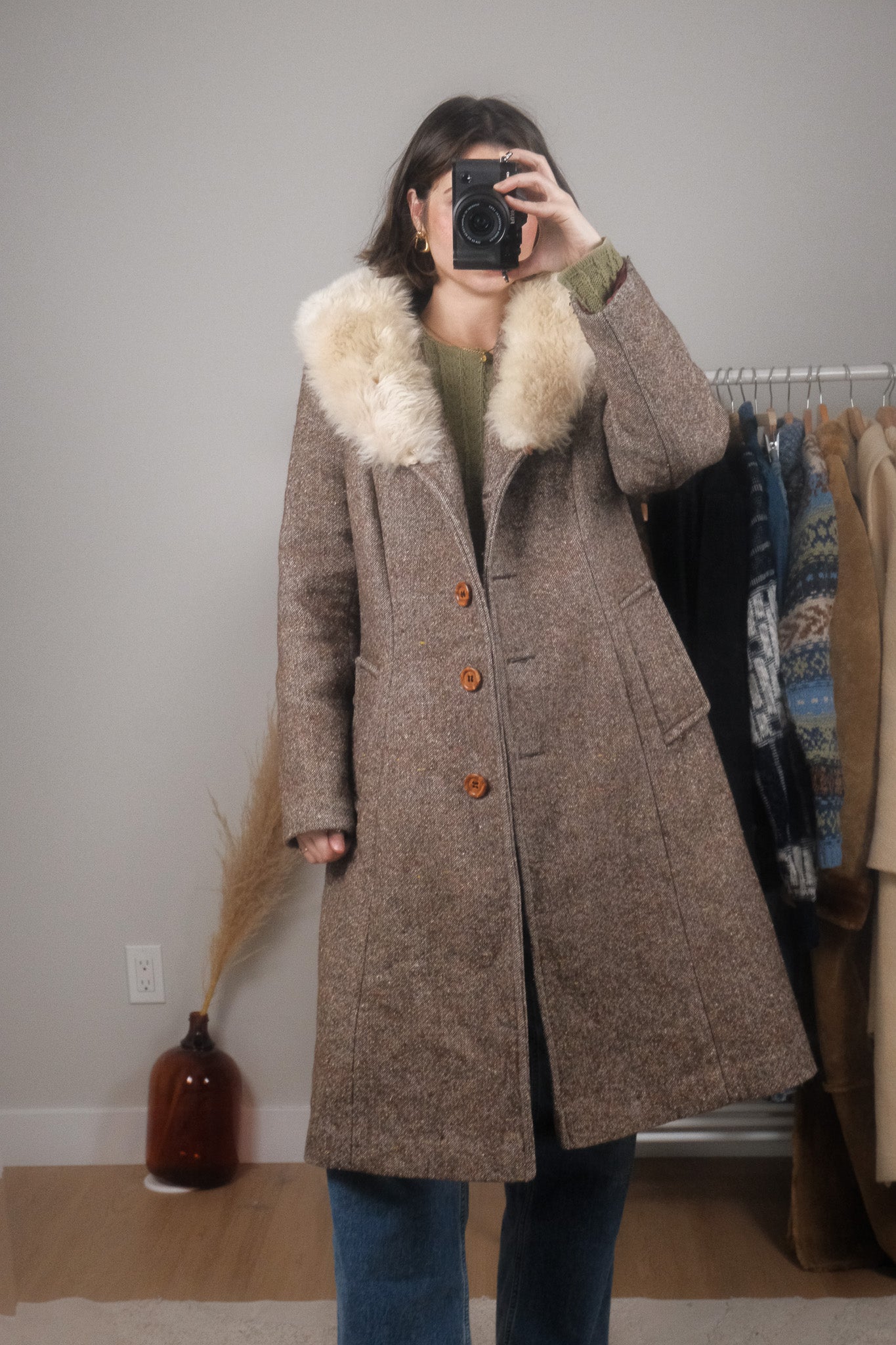 Made in Canada x Vintage x Wool Blend Speckled Faux Fur Trim Jacket (S-M)