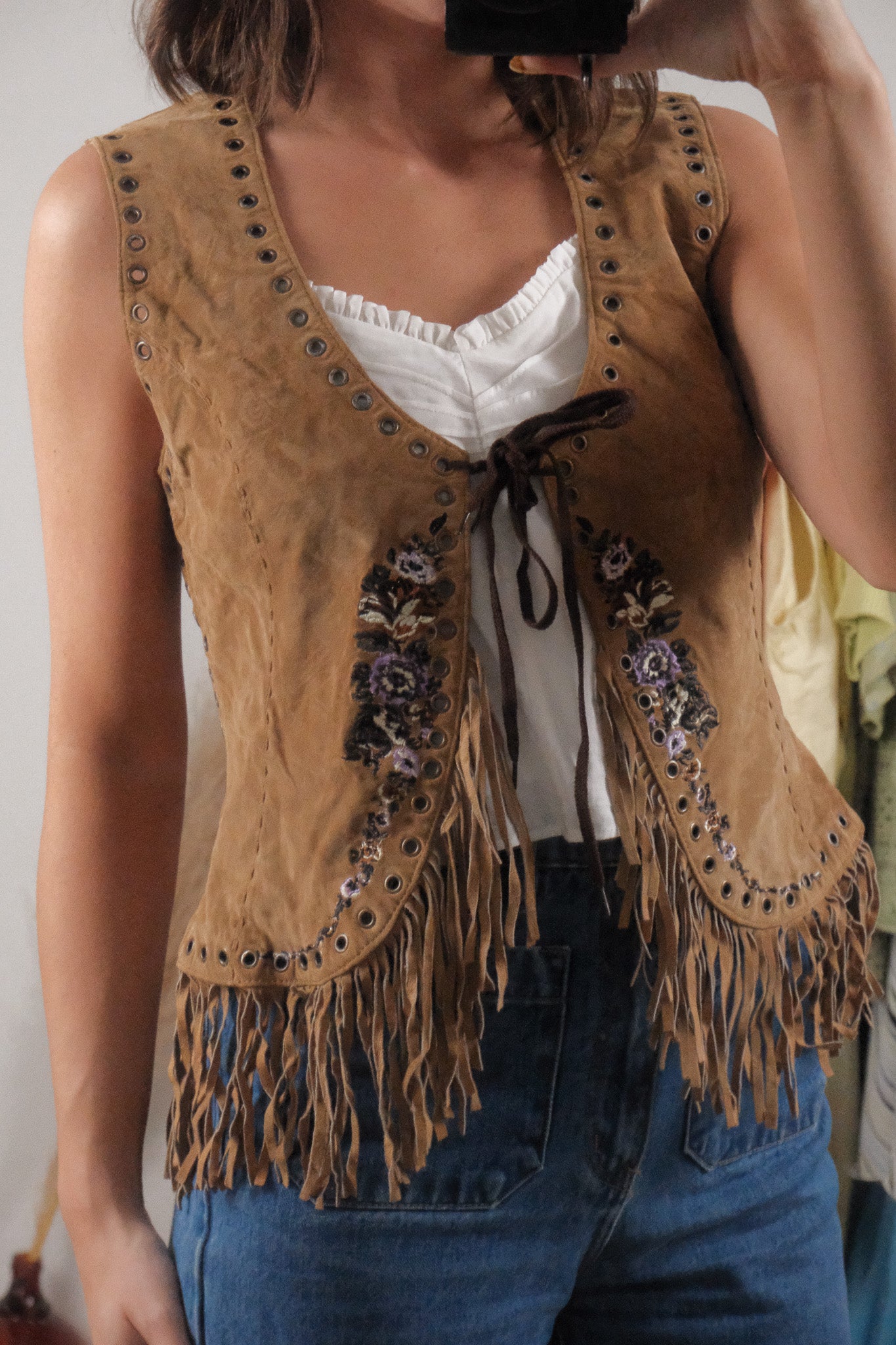 Vintage x Aldo x Suede Embroidered Fringe Vest (M)