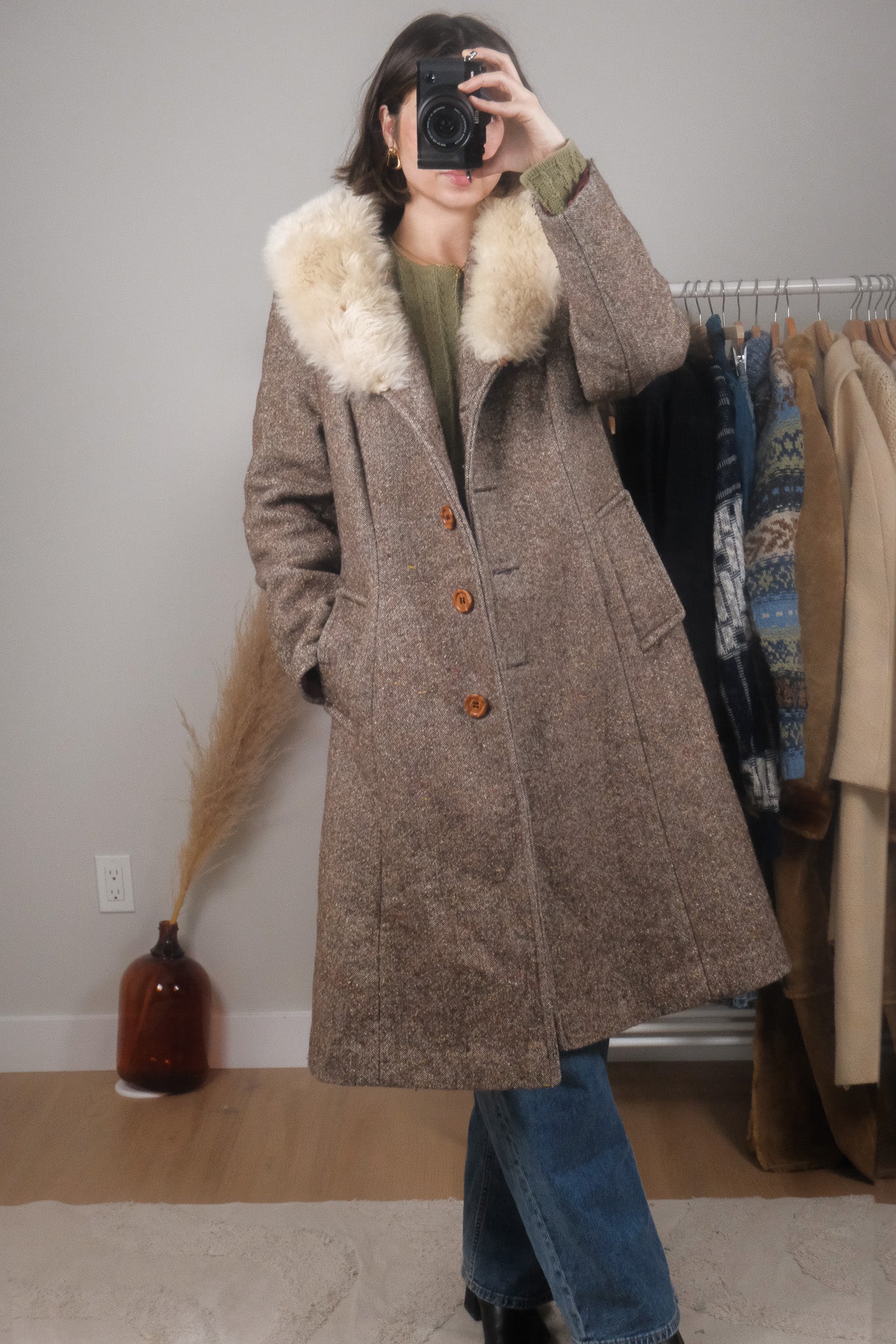 Made in Canada x Vintage x Wool Blend Speckled Faux Fur Trim Jacket (S-M)