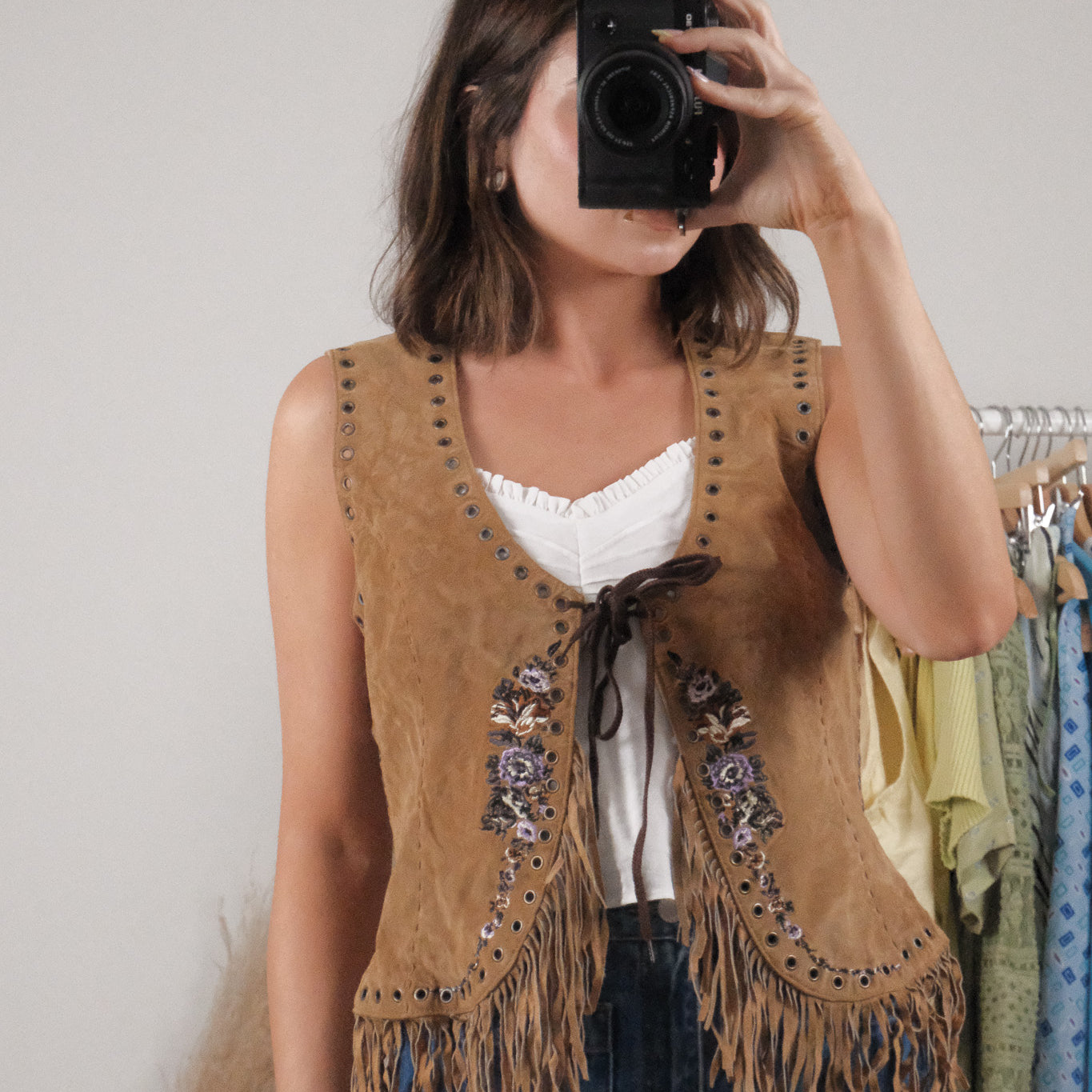 Vintage x Aldo x Suede Embroidered Fringe Vest (M)