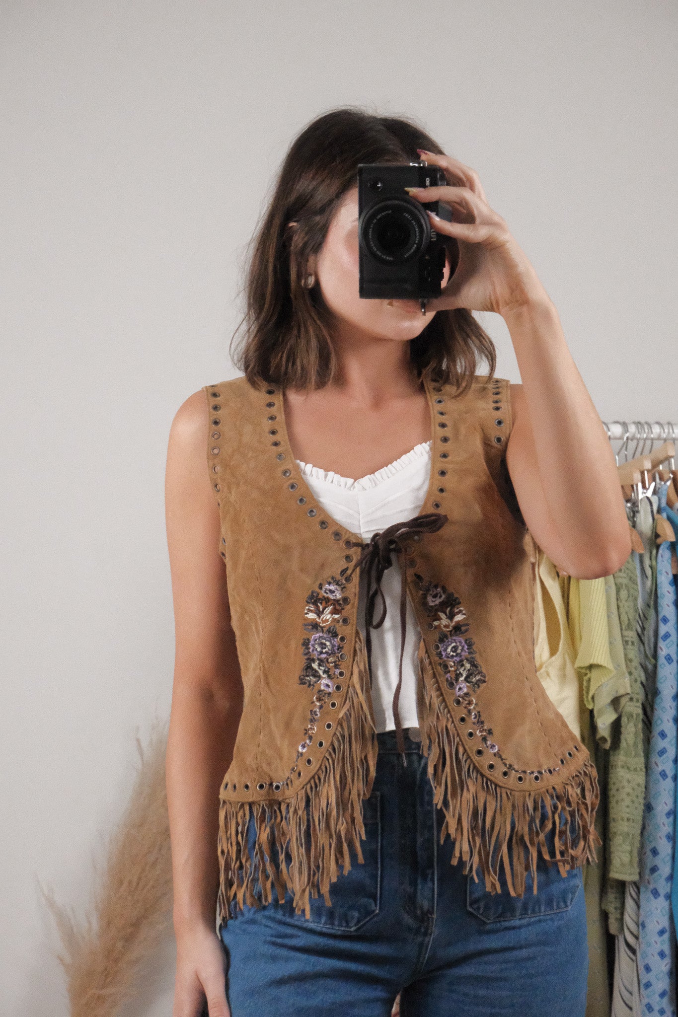 Vintage x Aldo x Suede Embroidered Fringe Vest (M)