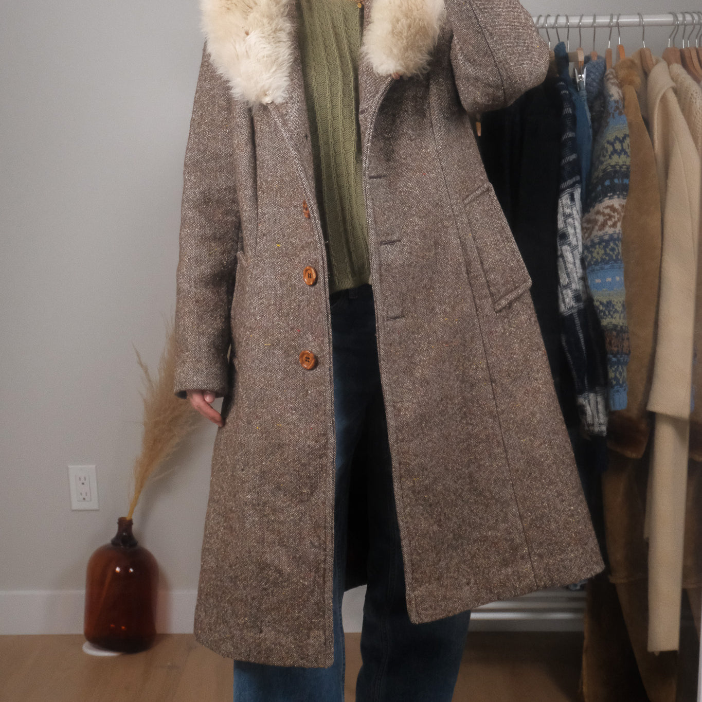 Made in Canada x Vintage x Wool Blend Speckled Faux Fur Trim Jacket (S-M)