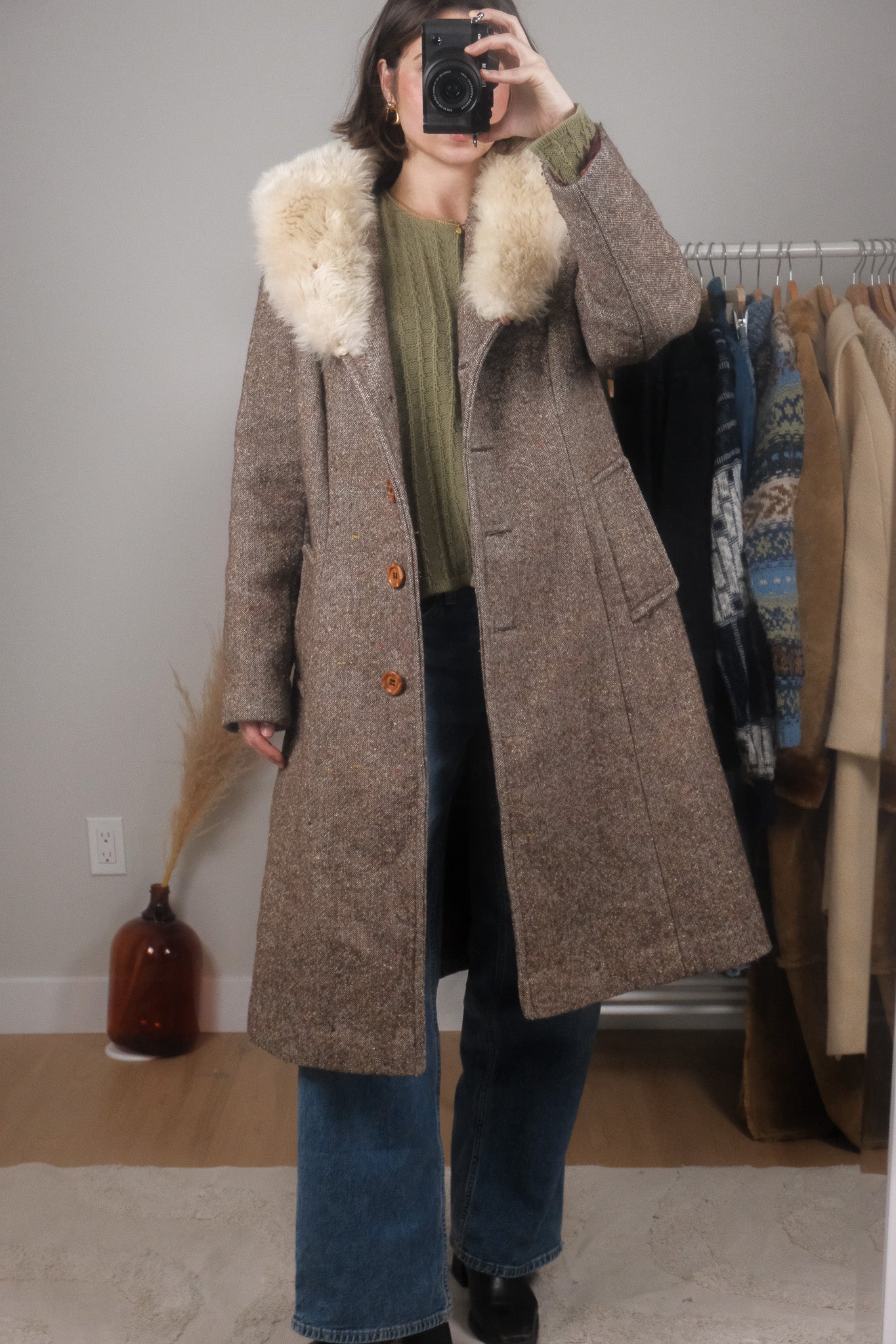 Made in Canada x Vintage x Wool Blend Speckled Faux Fur Trim Jacket (S-M)