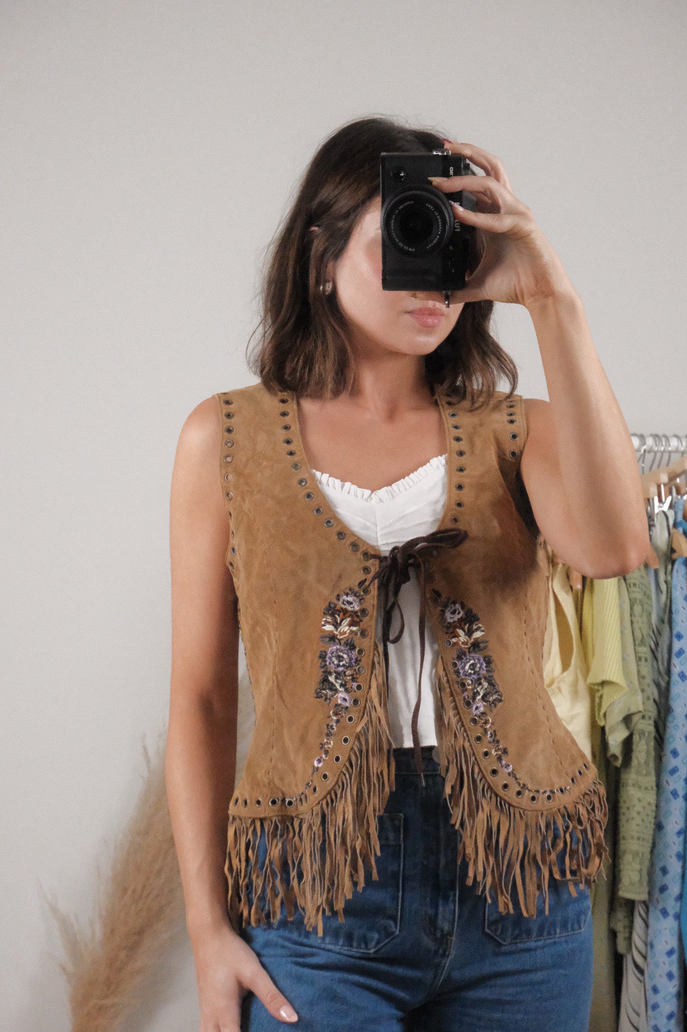 Vintage x Aldo x Suede Embroidered Fringe Vest (M)