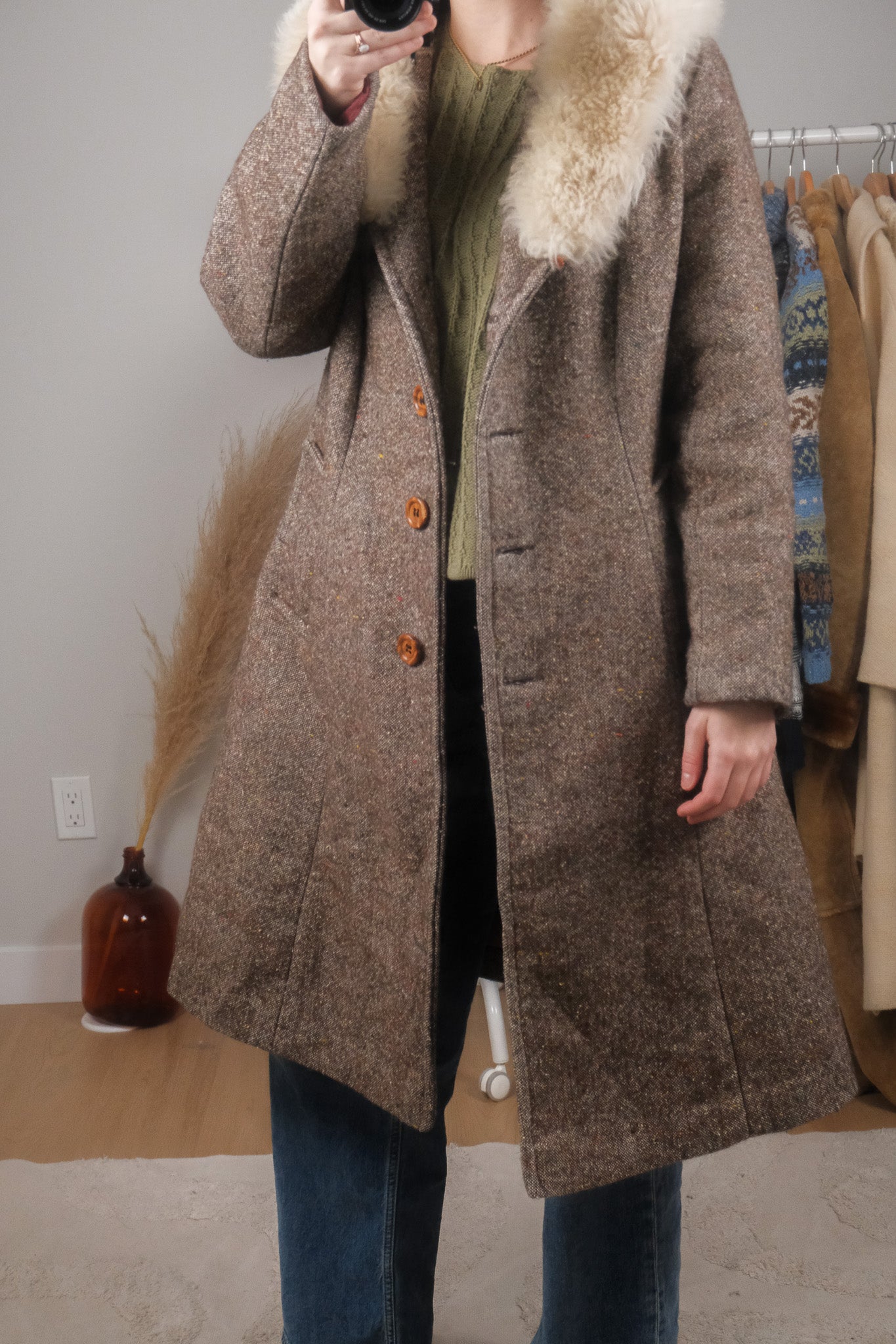 Made in Canada x Vintage x Wool Blend Speckled Faux Fur Trim Jacket (S-M)