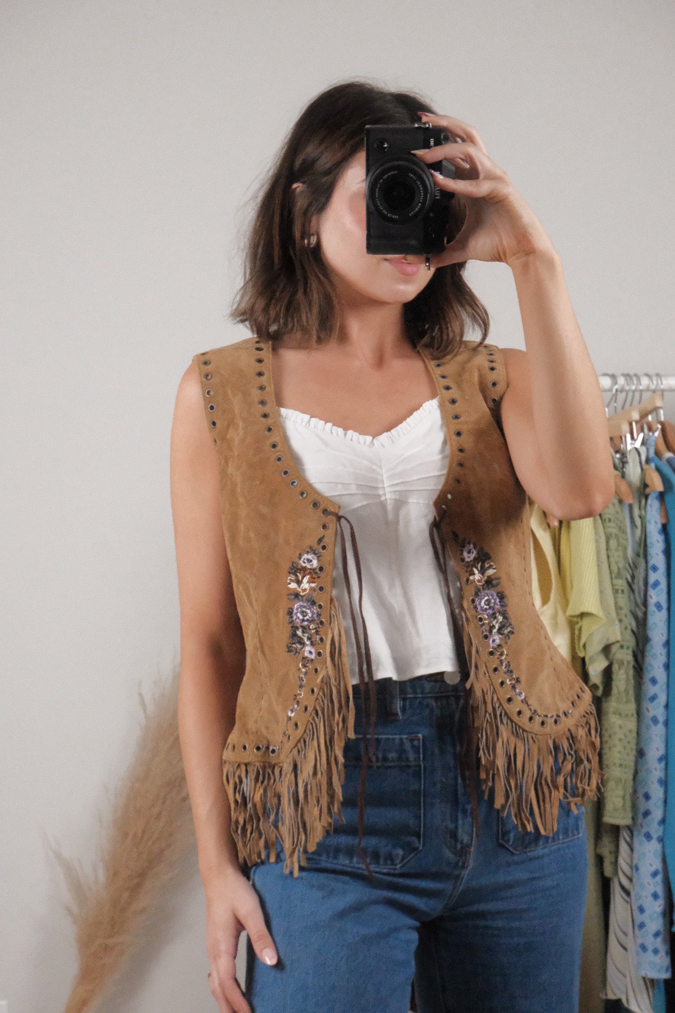 Vintage x Aldo x Suede Embroidered Fringe Vest (M)