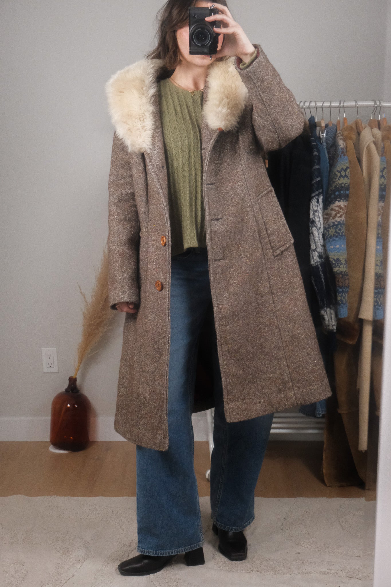 Made in Canada x Vintage x Wool Blend Speckled Faux Fur Trim Jacket (S-M)
