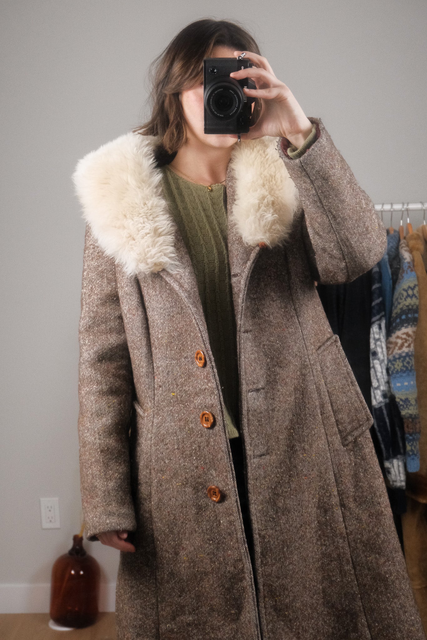 Made in Canada x Vintage x Wool Blend Speckled Faux Fur Trim Jacket (S-M)