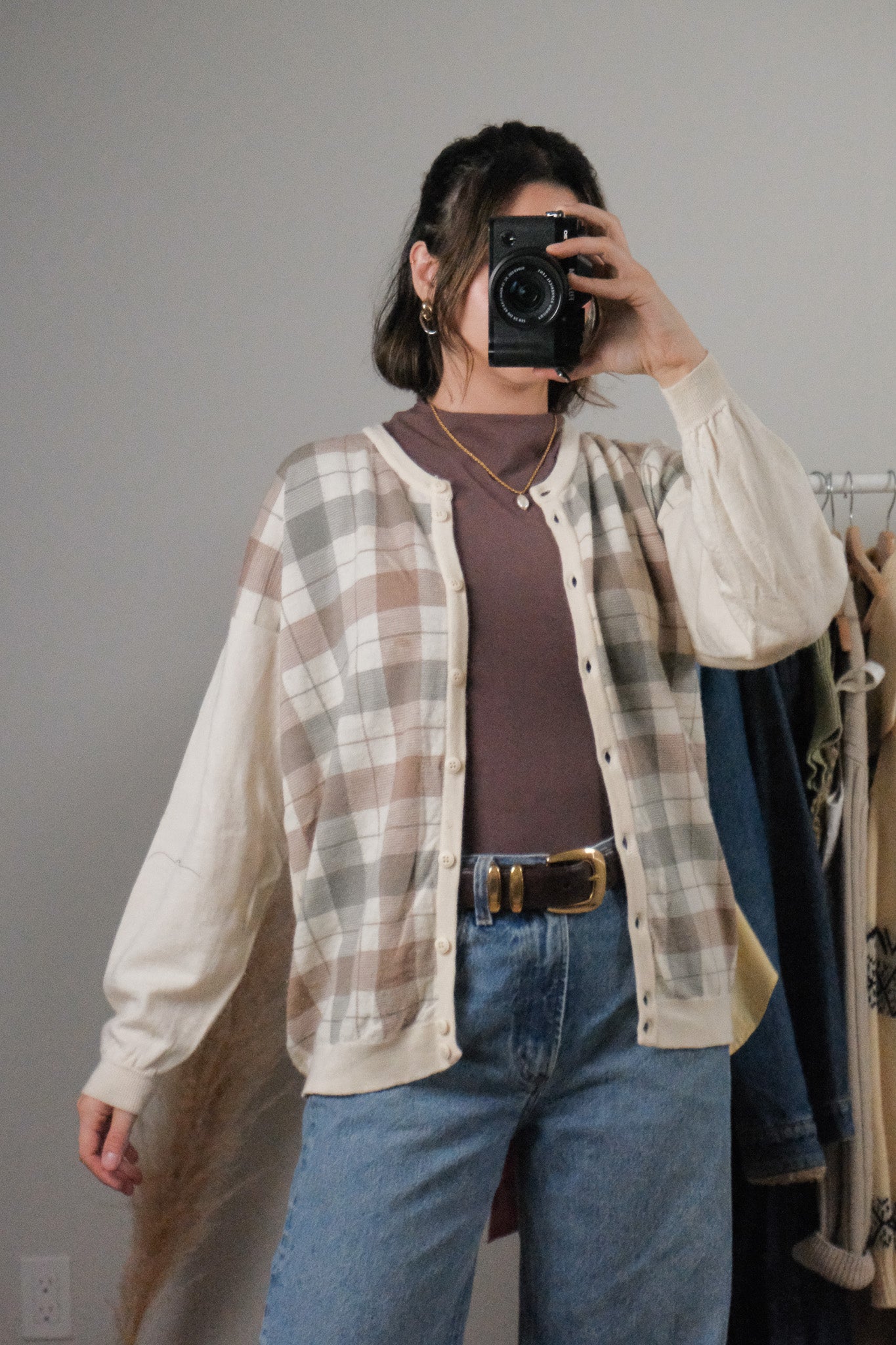 Made in UK x Vintage x Wool Plaid Cardigan (M)