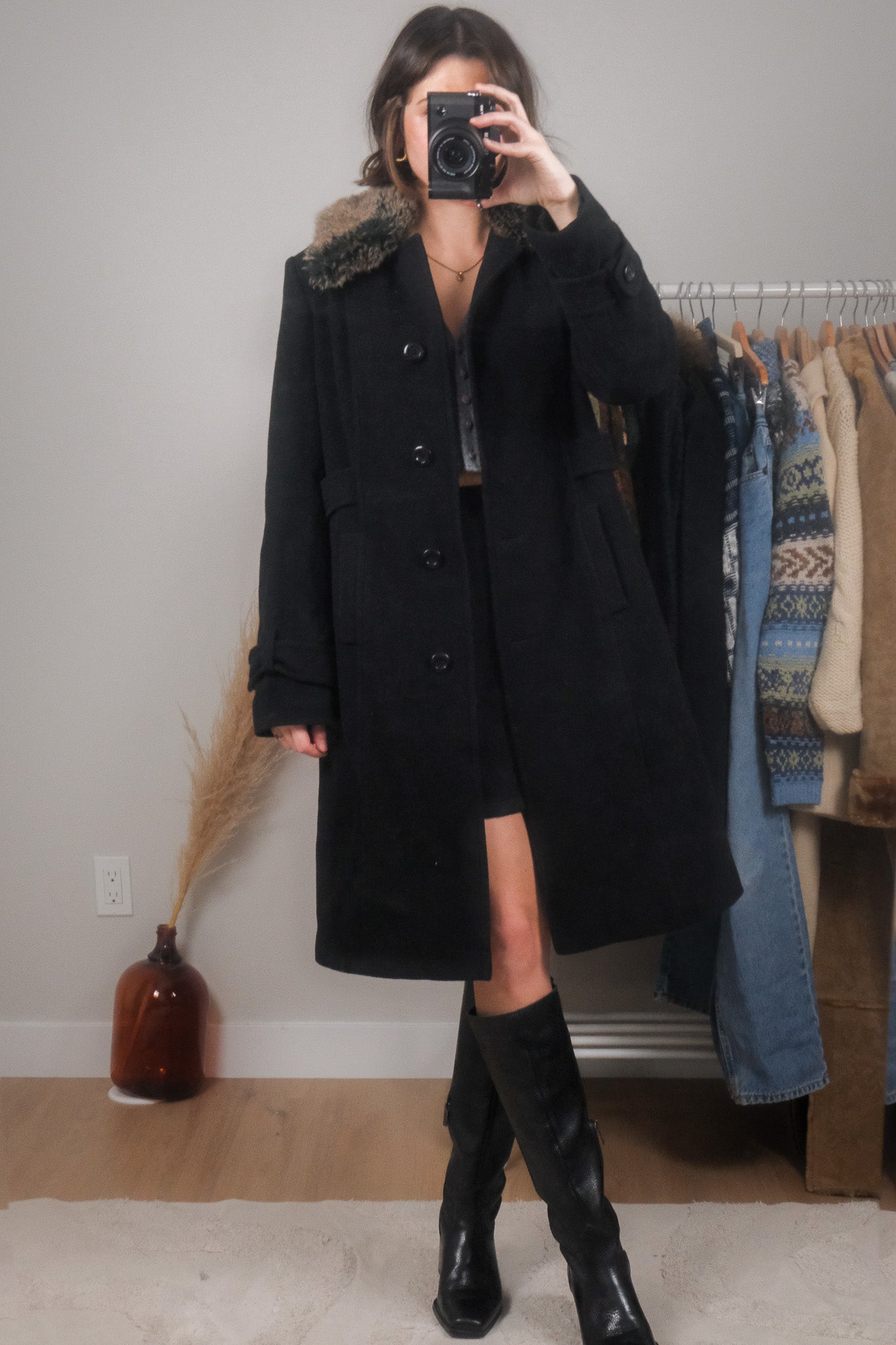 Vintage x Wool & Cashmere Blend Faux Fur Collar Coat (4/6)