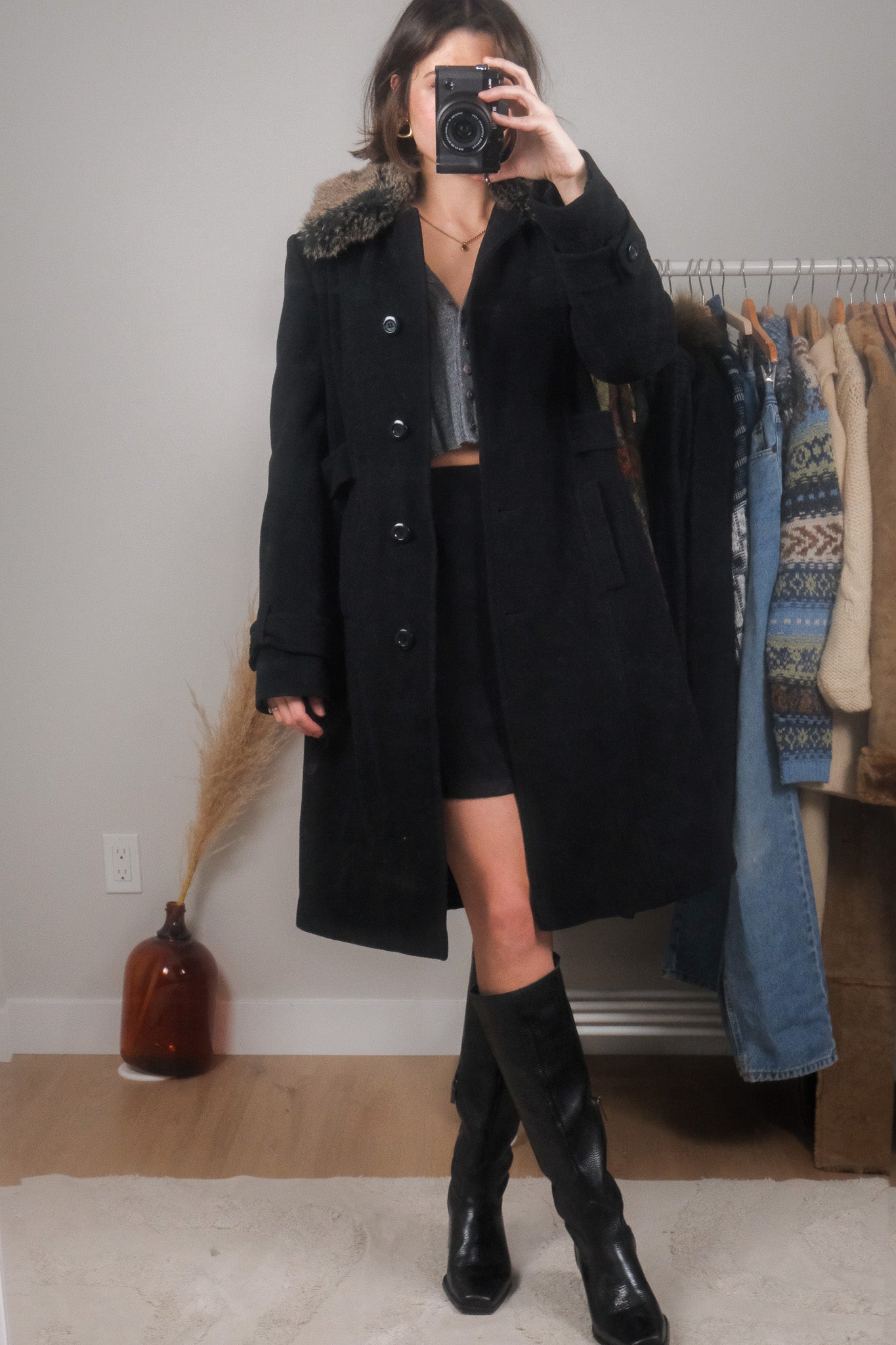 Vintage x Wool & Cashmere Blend Faux Fur Collar Coat (4/6)
