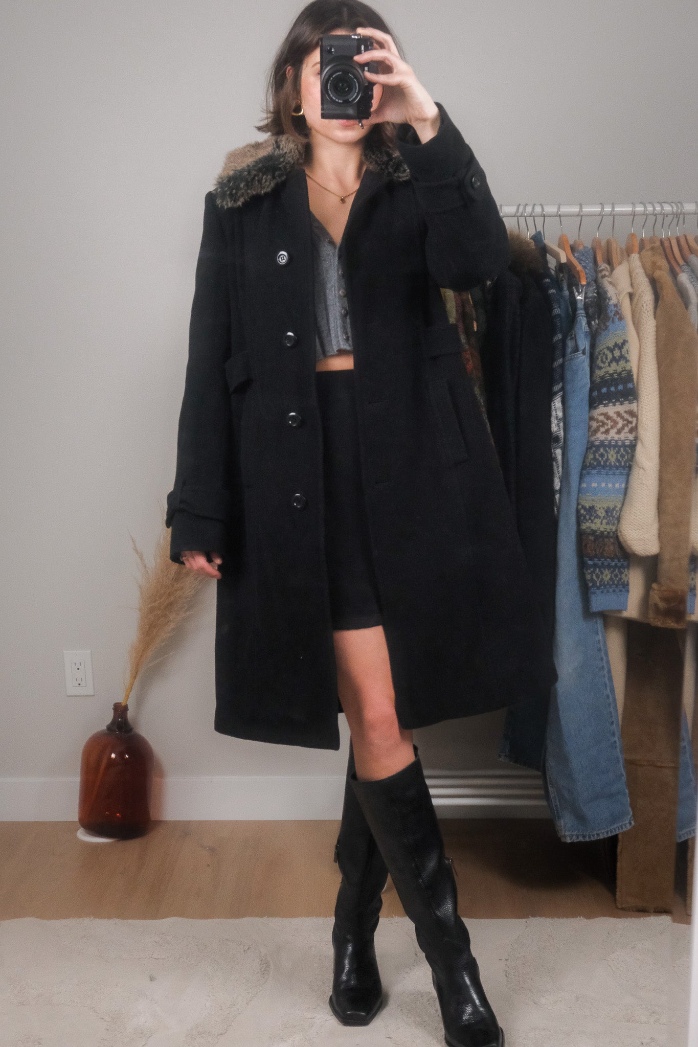 Vintage x Wool & Cashmere Blend Faux Fur Collar Coat (4/6)