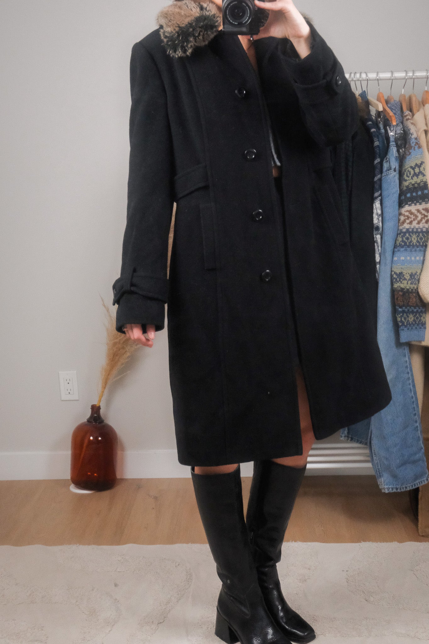 Vintage x Wool & Cashmere Blend Faux Fur Collar Coat (4/6)