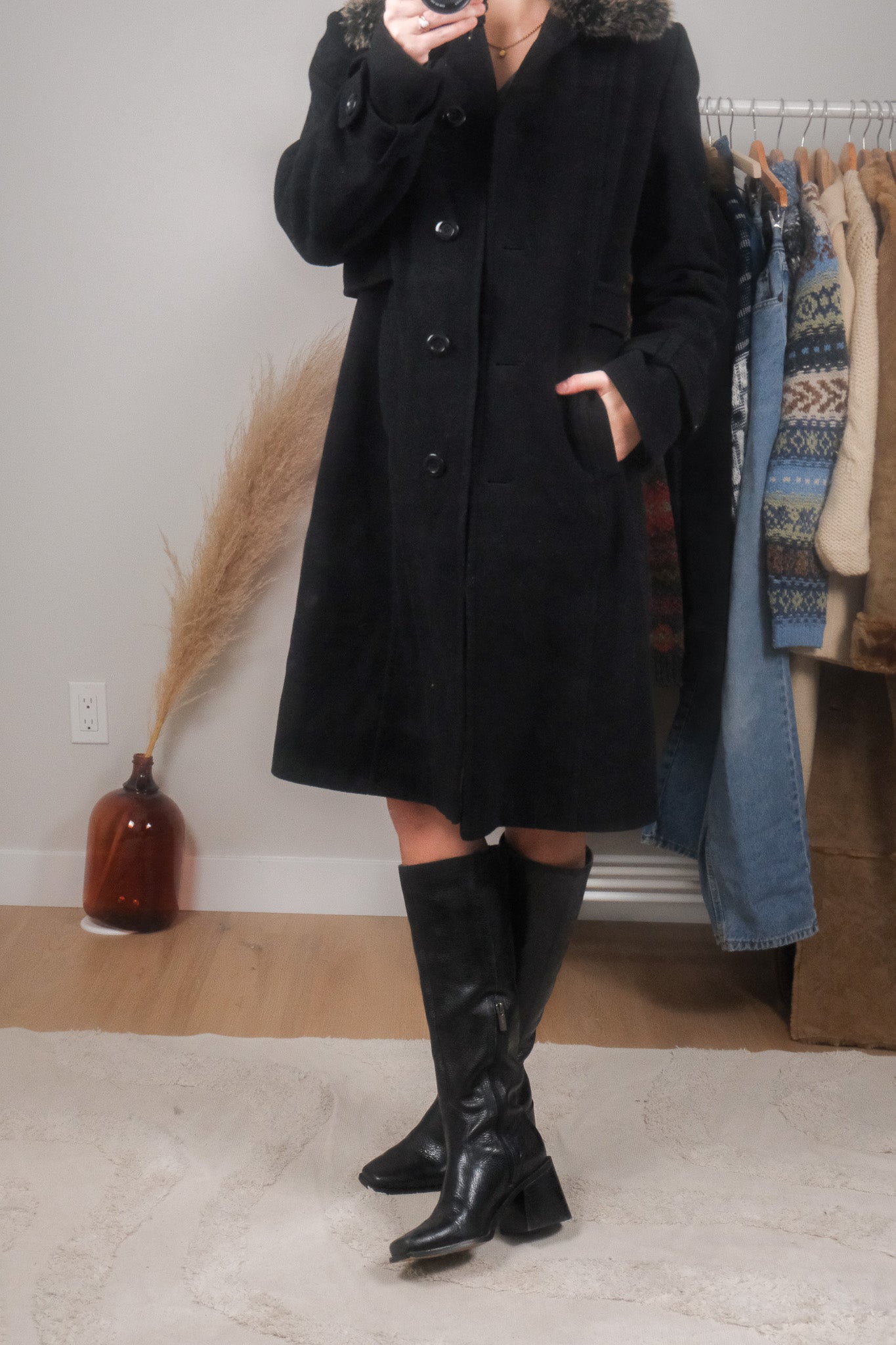 Vintage x Wool & Cashmere Blend Faux Fur Collar Coat (4/6)