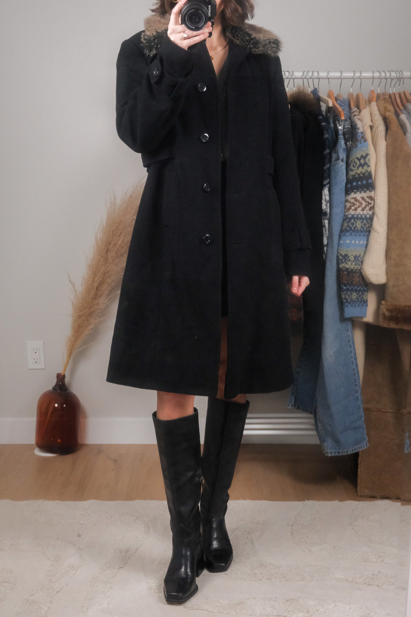 Vintage x Wool & Cashmere Blend Faux Fur Collar Coat (4/6)