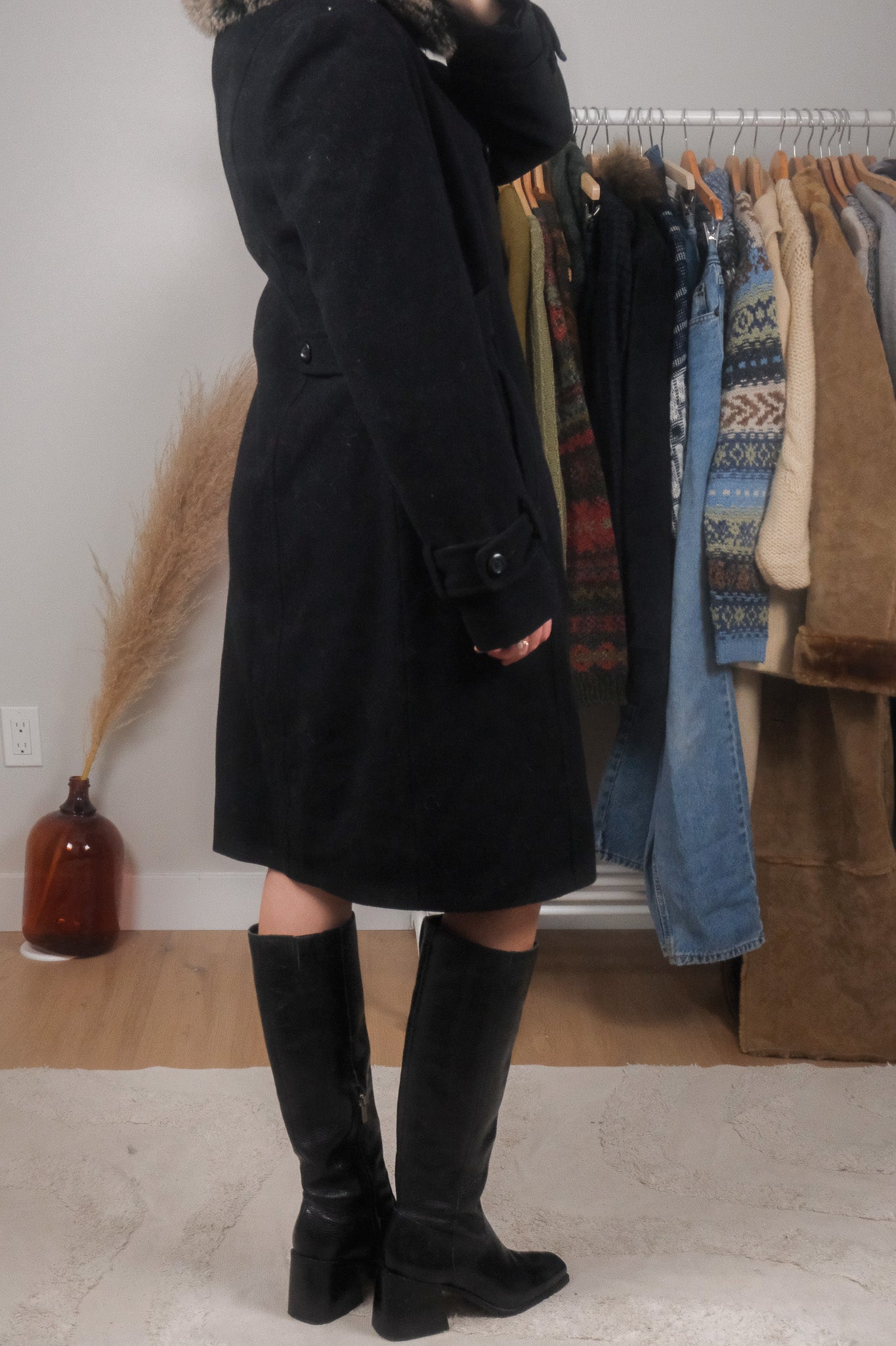 Vintage x Wool & Cashmere Blend Faux Fur Collar Coat (4/6)