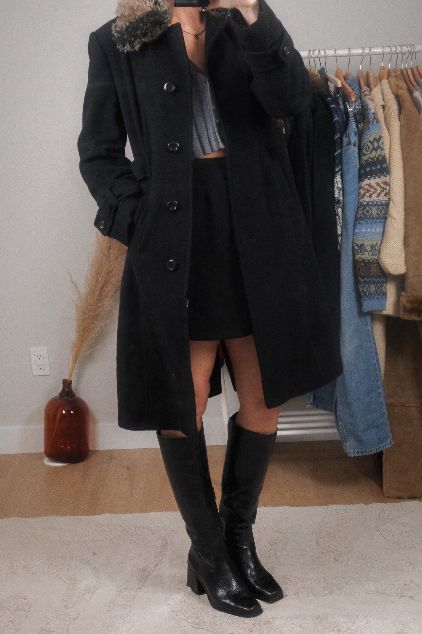 Vintage x Wool & Cashmere Blend Faux Fur Collar Coat (4/6)