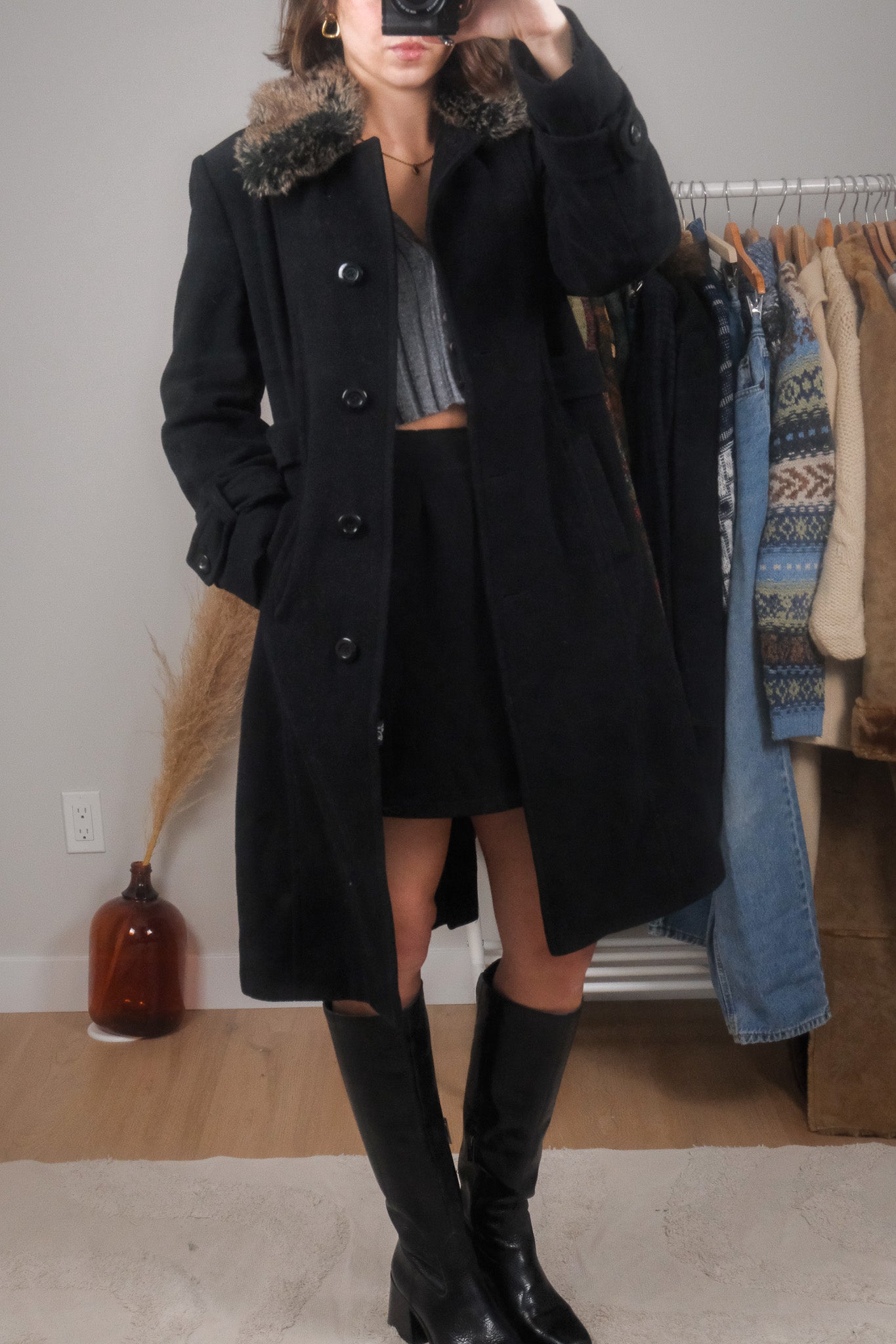 Vintage x Wool & Cashmere Blend Faux Fur Collar Coat (4/6)