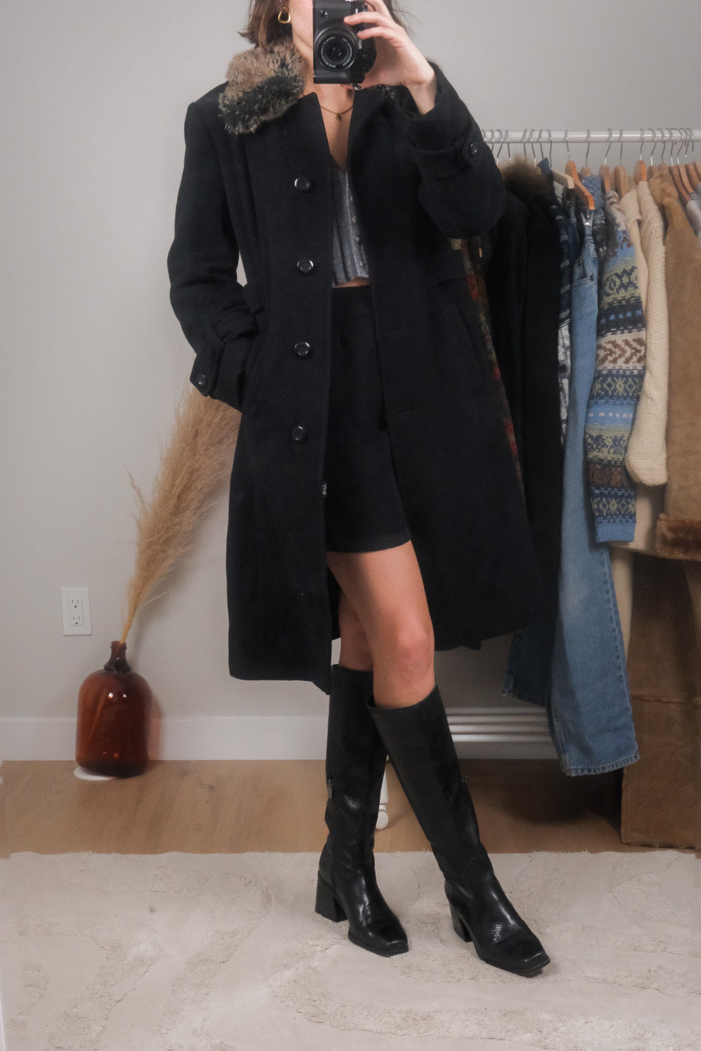 Vintage x Wool & Cashmere Blend Faux Fur Collar Coat (4/6)