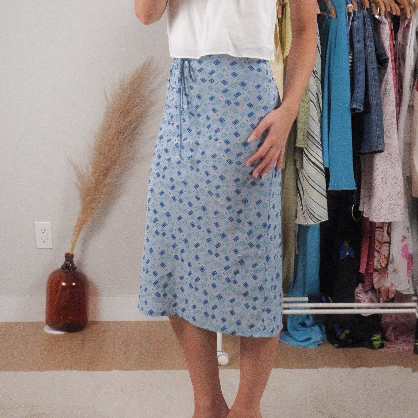 Made in Canada x Vintage x Patterned Midi Skirt (XXS/XS)
