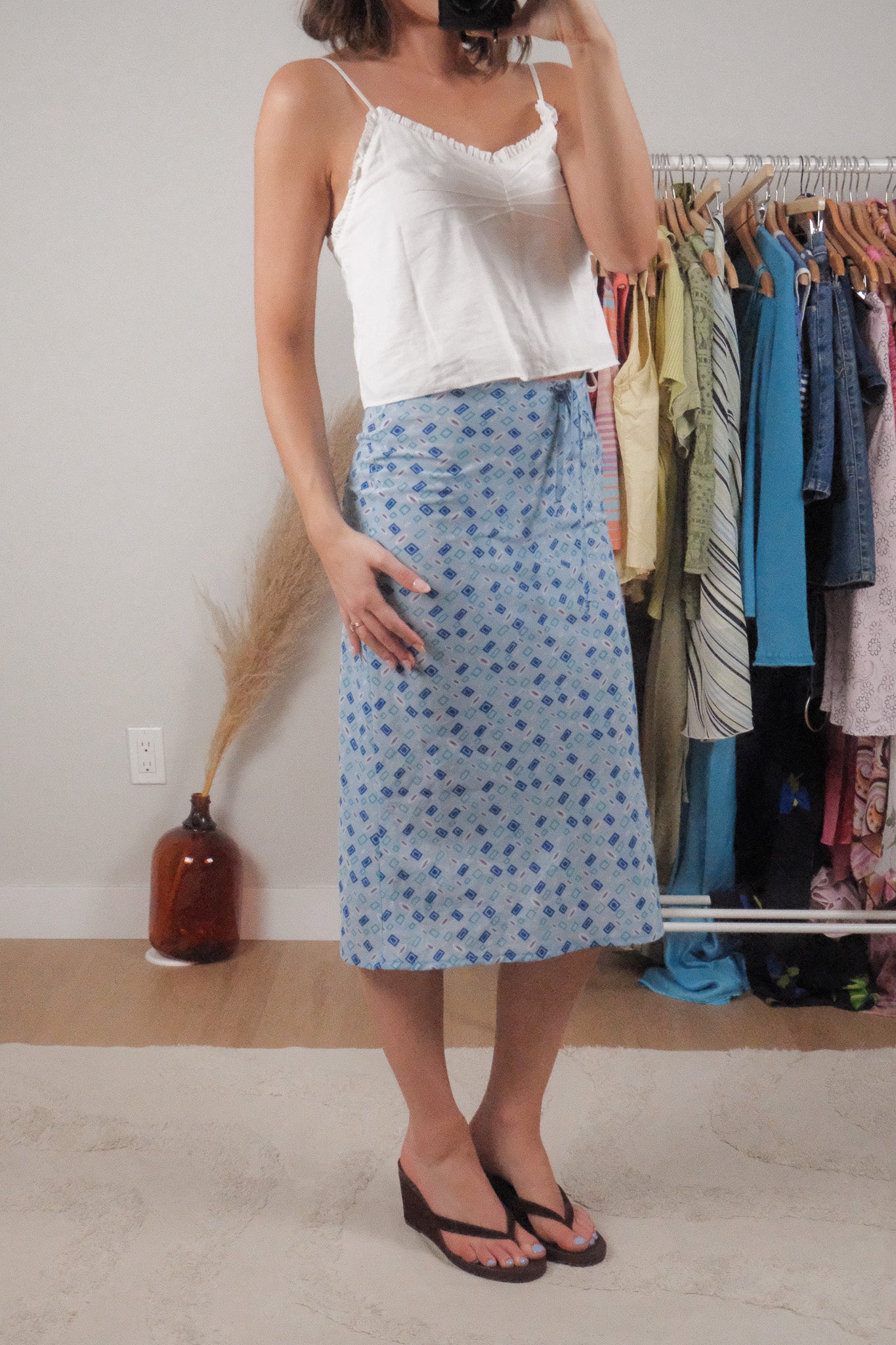 Made in Canada x Vintage x Patterned Midi Skirt (XXS/XS)