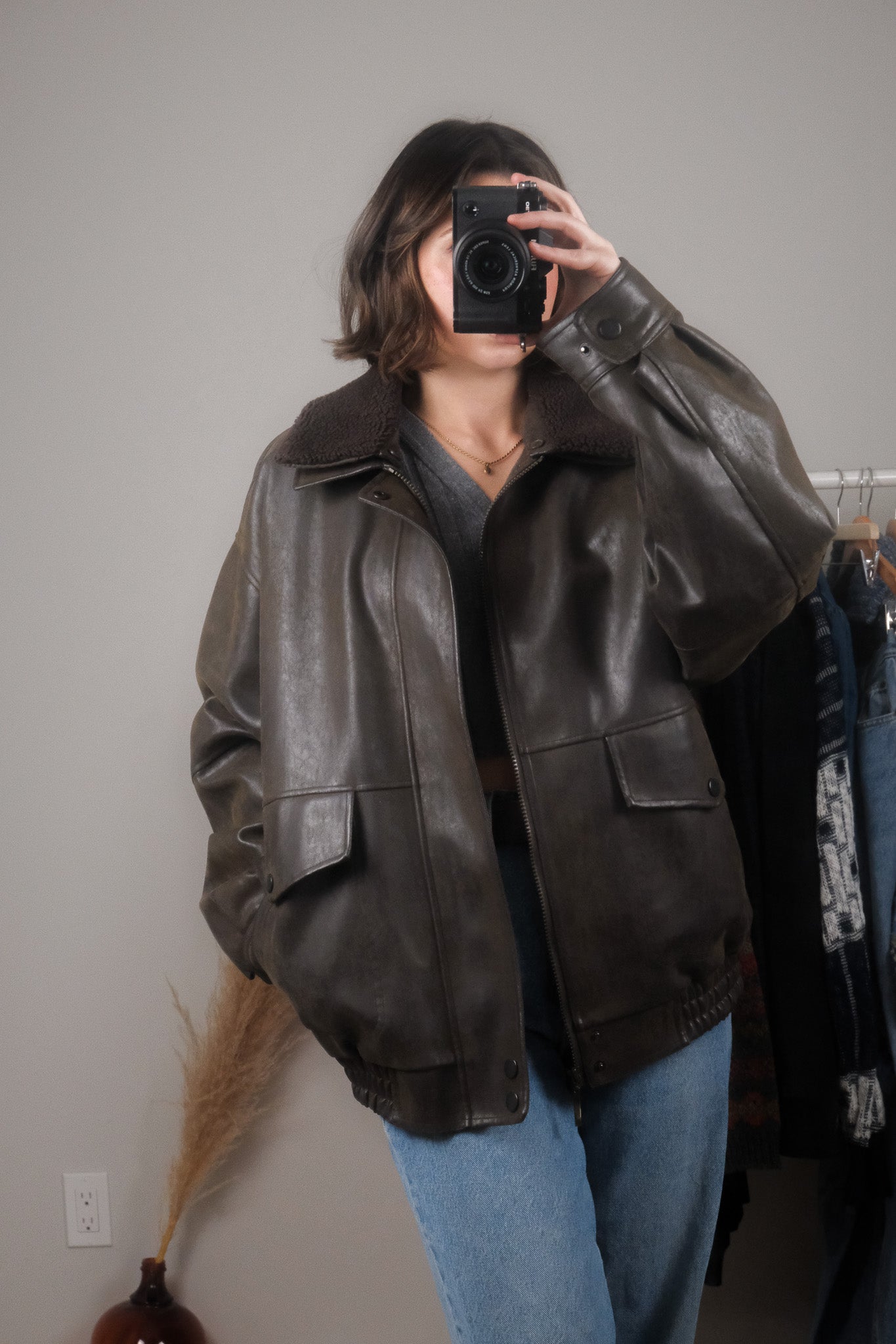 Vintage x Faux Leather Aviator Bomber Jacket (L/XL)