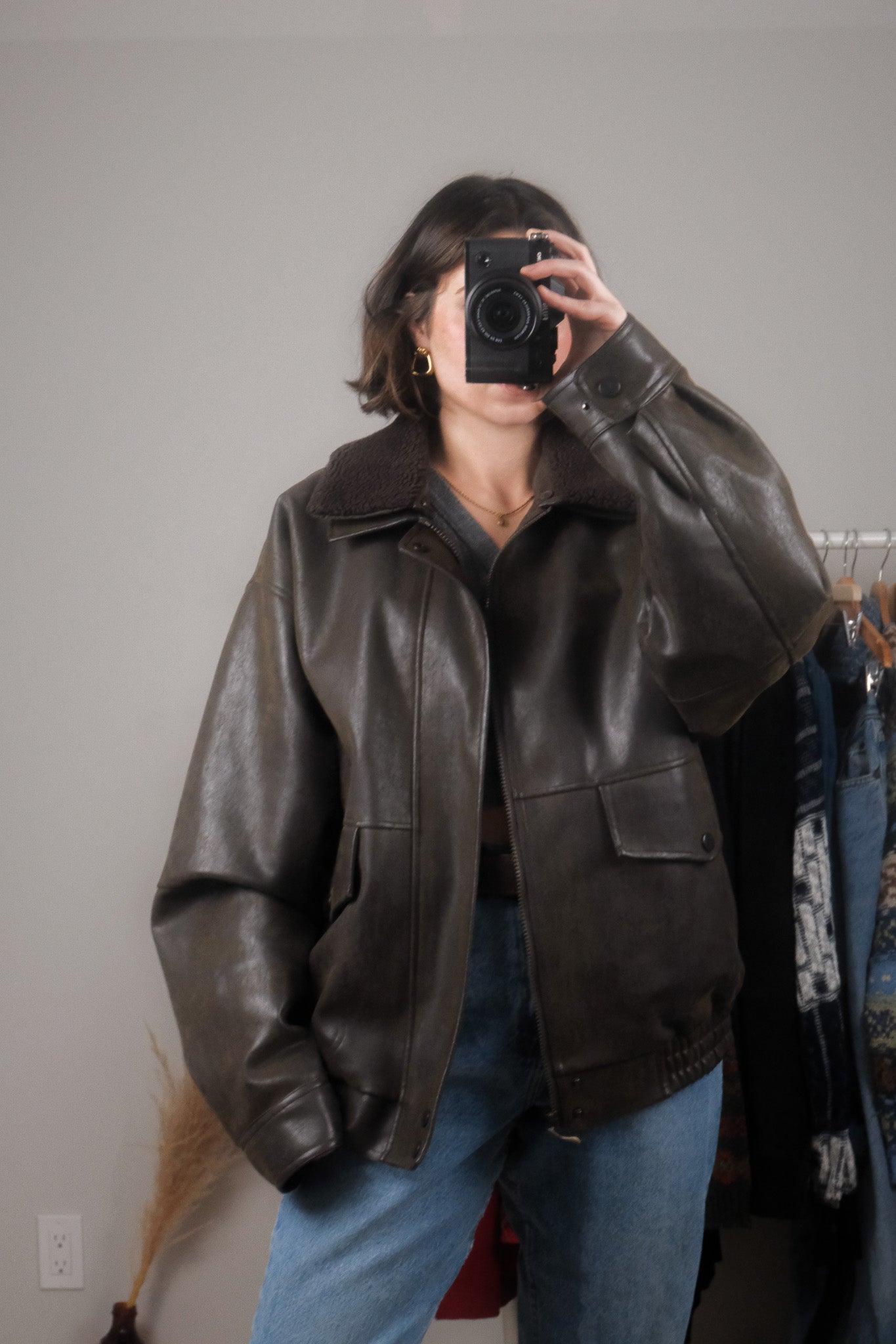 Vintage x Faux Leather Aviator Bomber Jacket (L/XL)