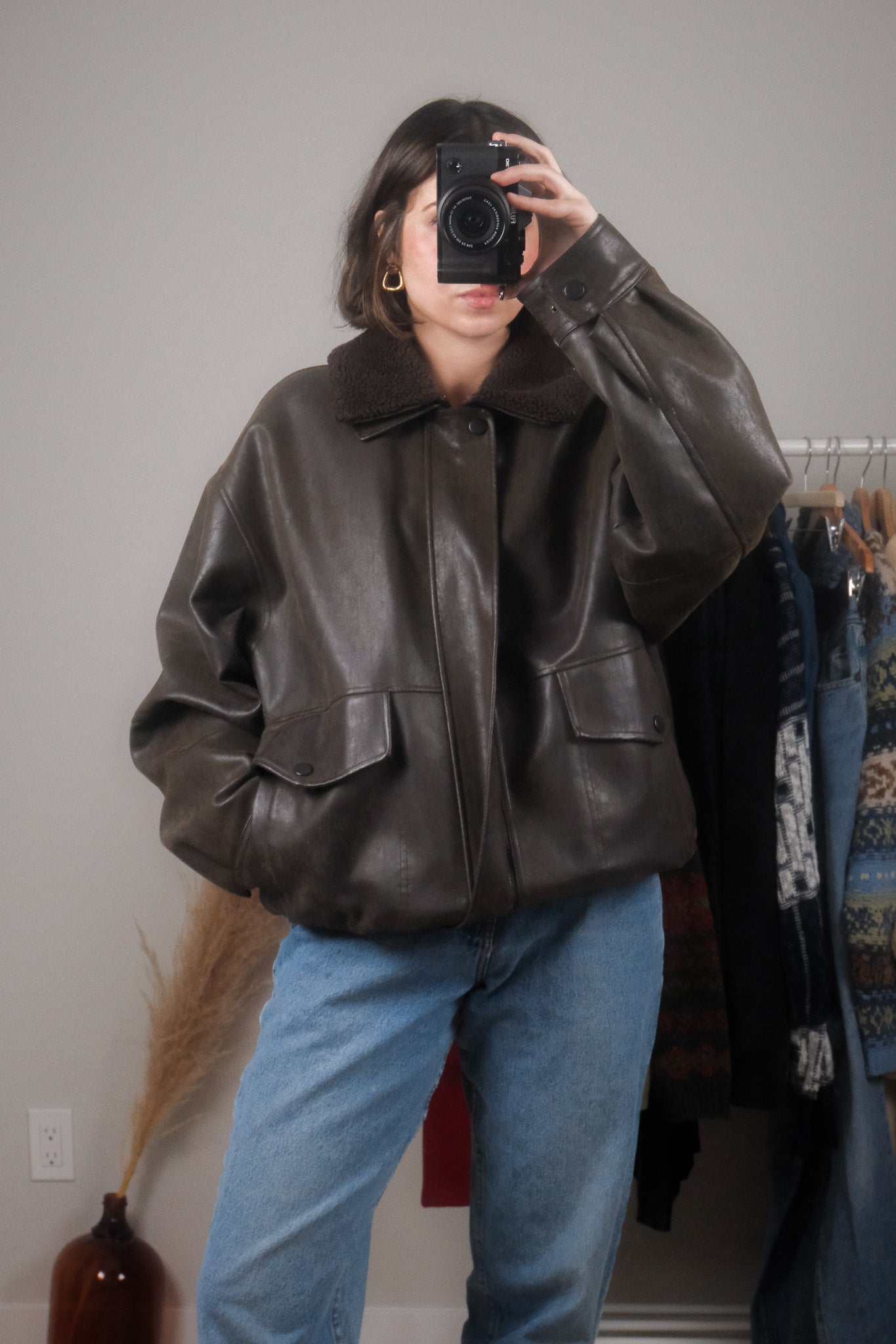 Vintage x Faux Leather Aviator Bomber Jacket (L/XL)