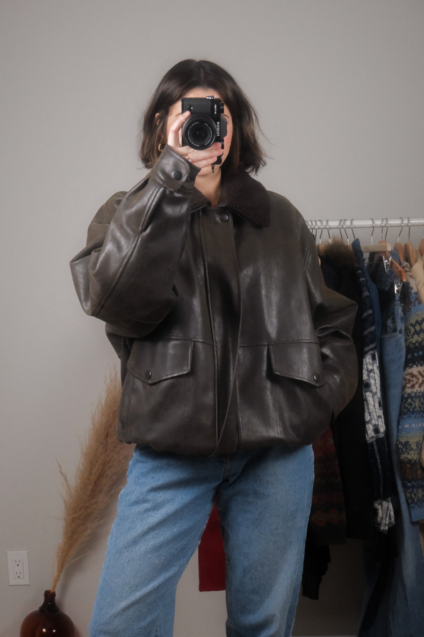 Vintage x Faux Leather Aviator Bomber Jacket (L/XL)