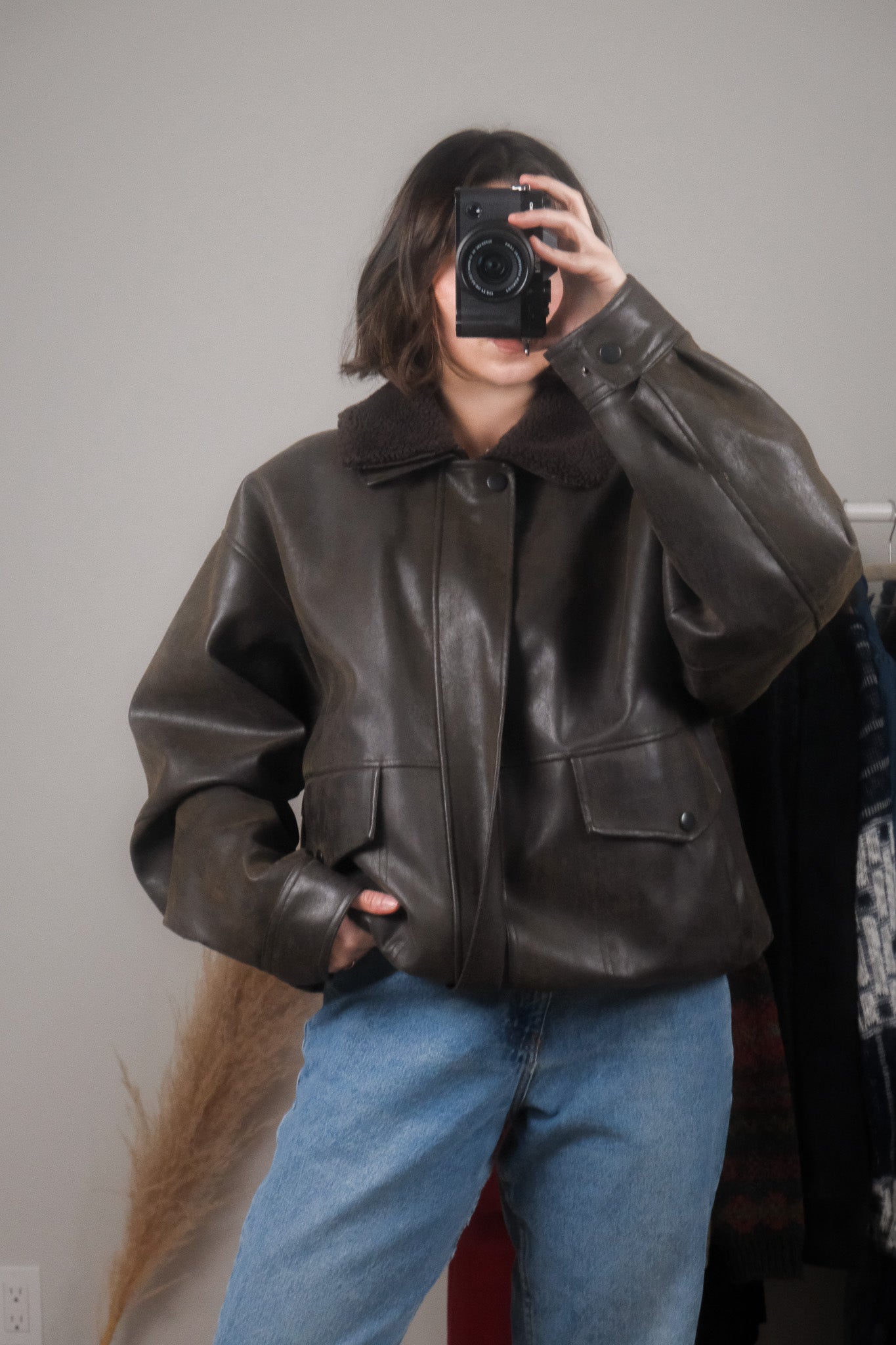 Vintage x Faux Leather Aviator Bomber Jacket (L/XL)