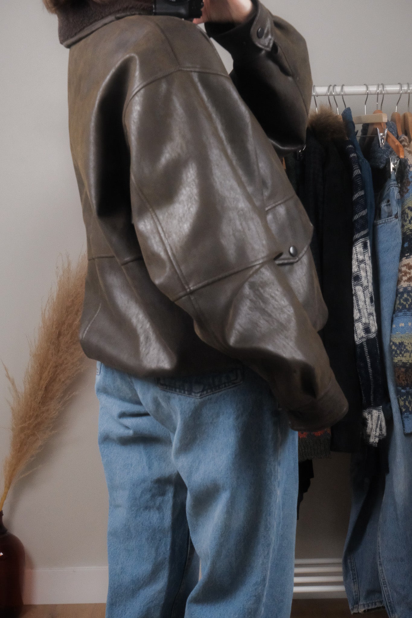 Vintage x Faux Leather Aviator Bomber Jacket (L/XL)