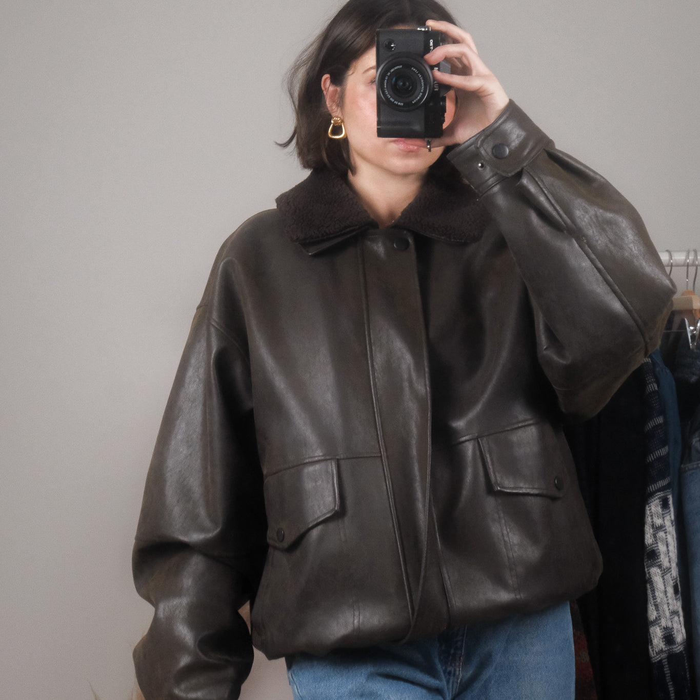 Vintage x Faux Leather Aviator Bomber Jacket (L/XL)