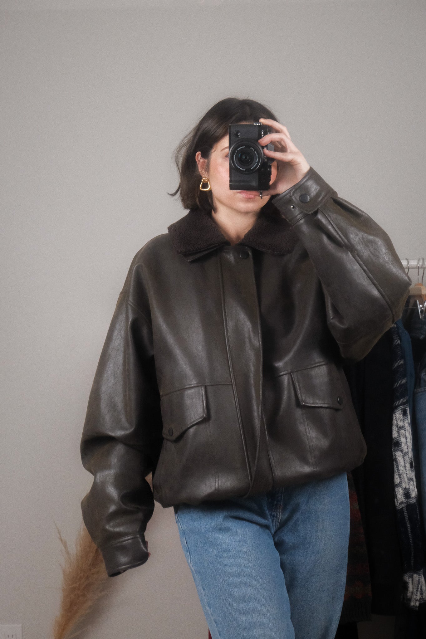 Vintage x Faux Leather Aviator Bomber Jacket (L/XL)