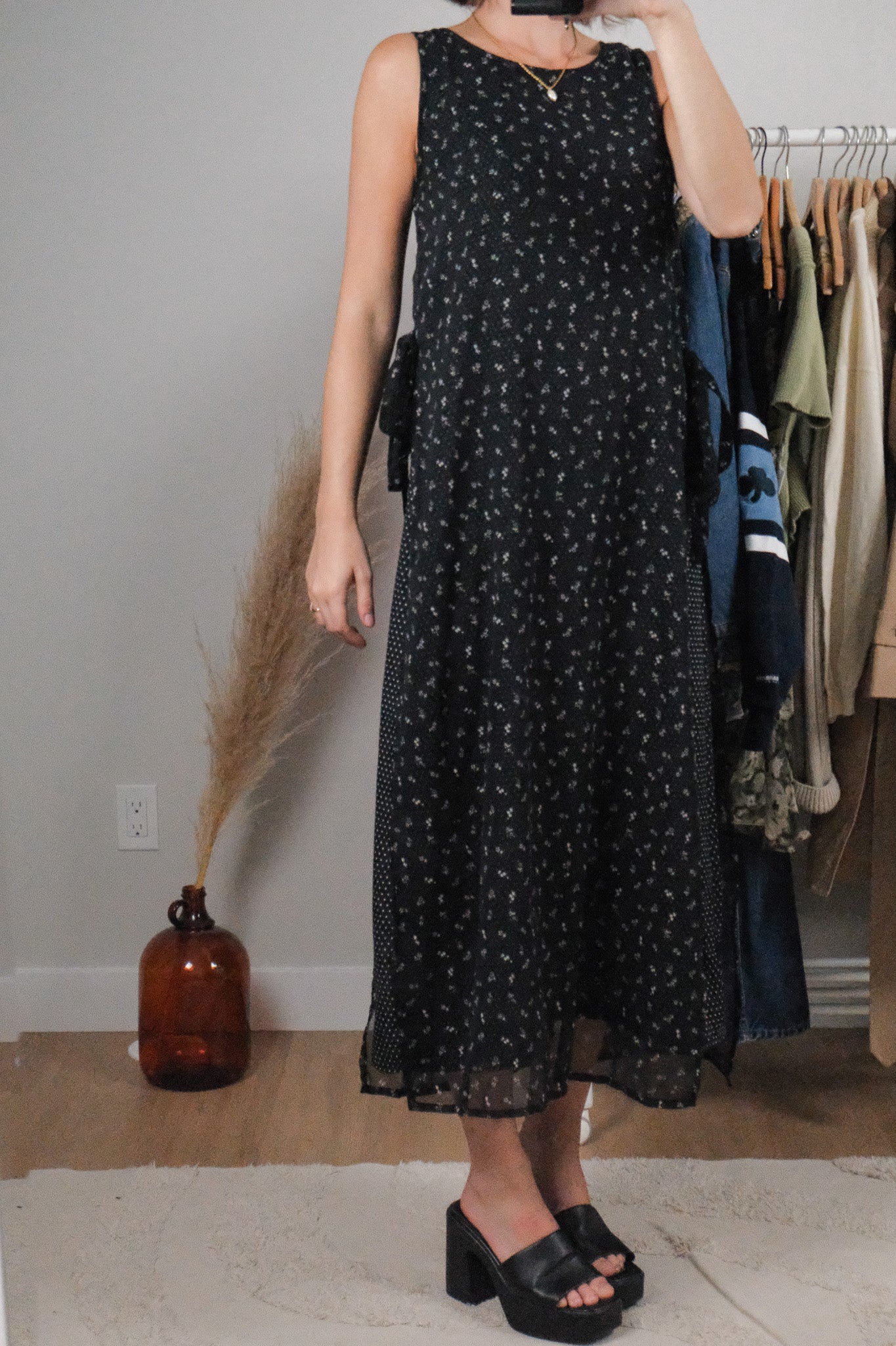 Vintage x Floral & Polka Dot Mesh Side Tie Dress (S)
