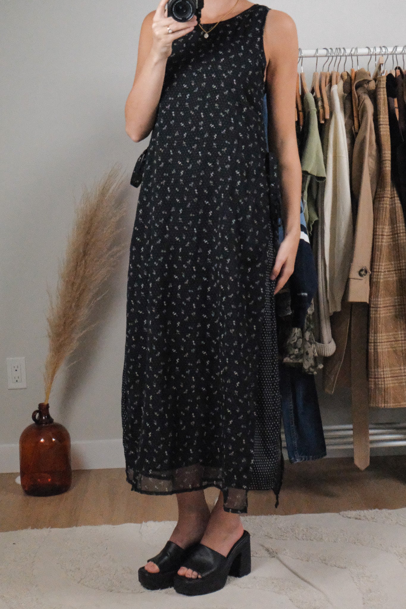 Vintage x Floral & Polka Dot Mesh Side Tie Dress (S)