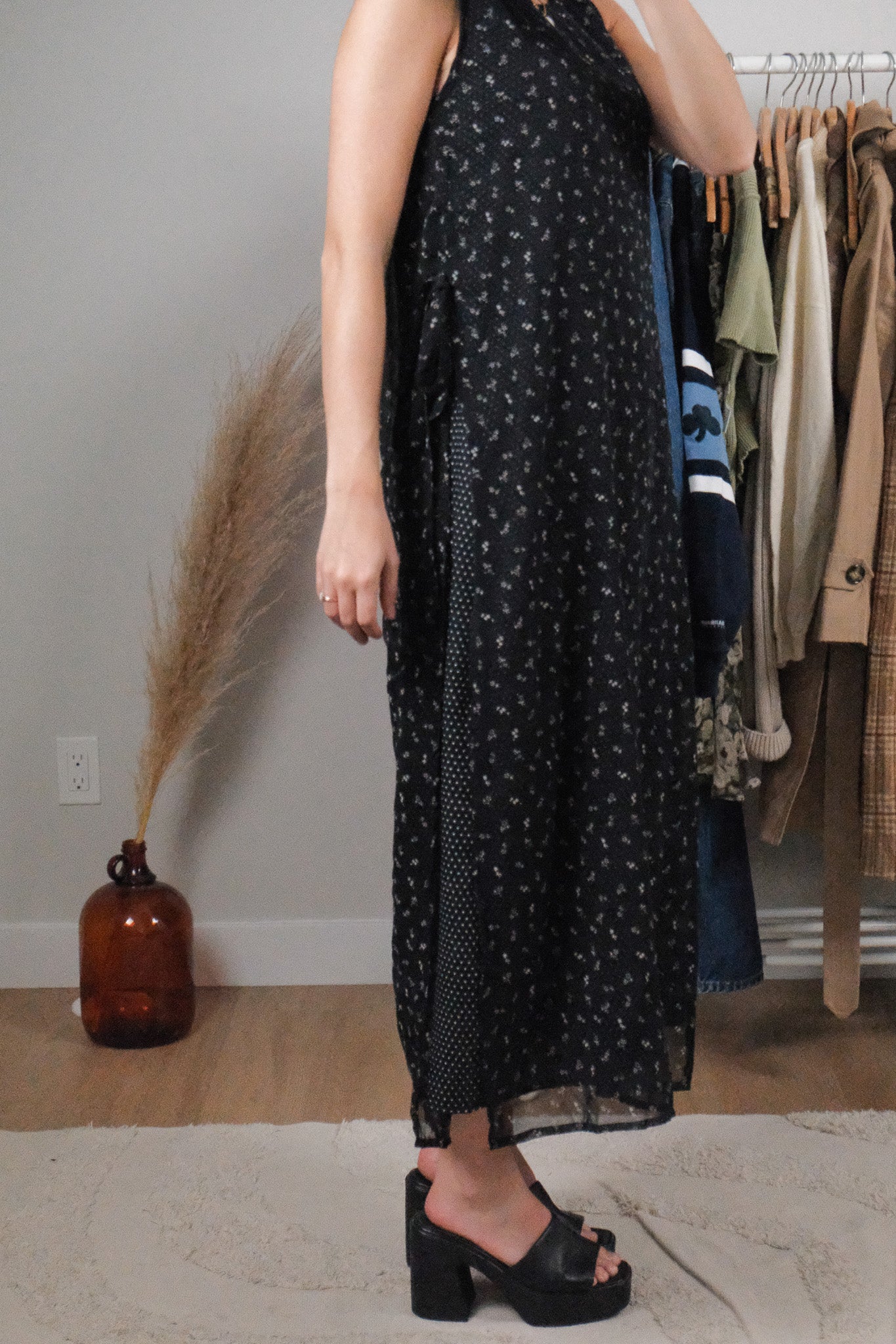 Vintage x Floral & Polka Dot Mesh Side Tie Dress (S)