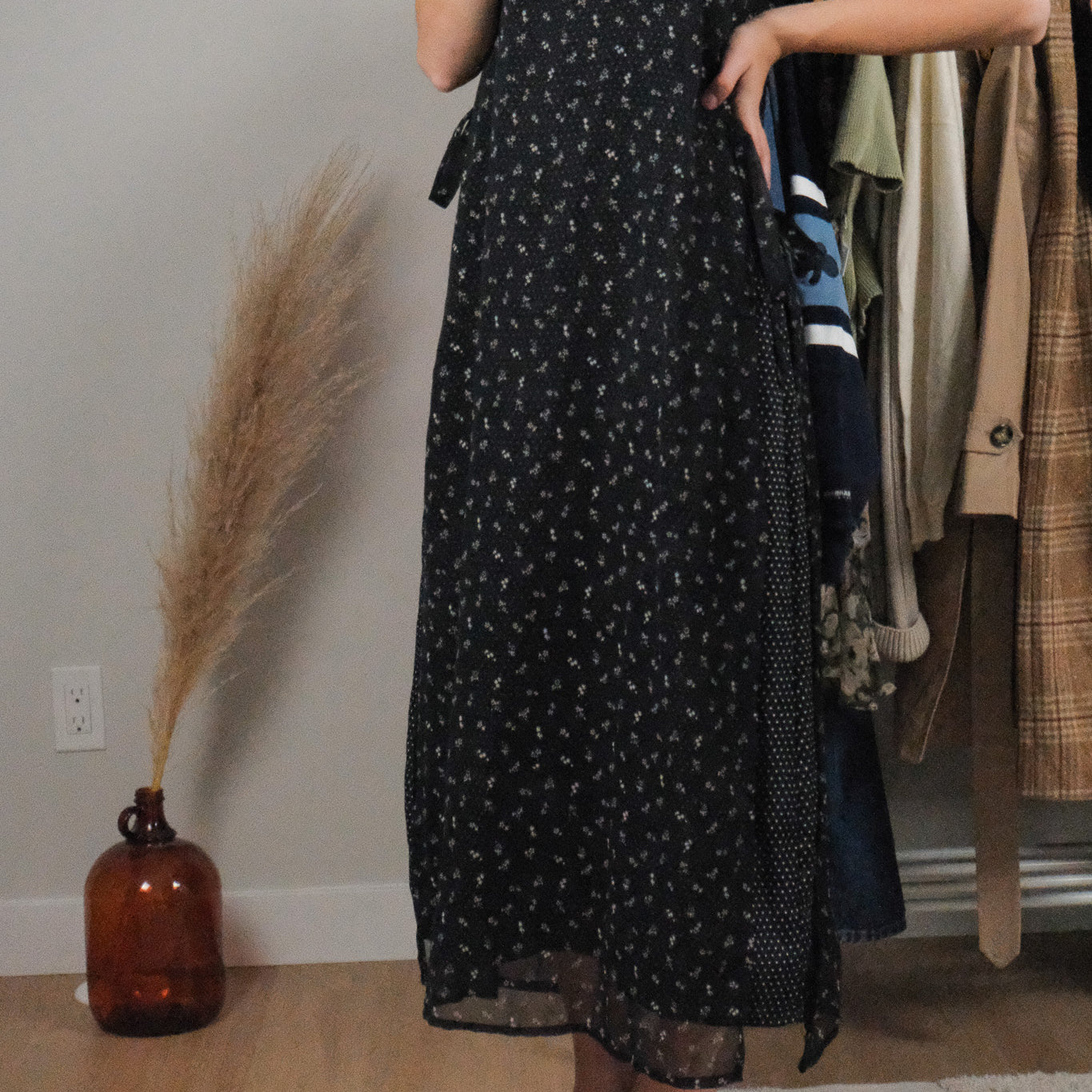 Vintage x Floral & Polka Dot Mesh Side Tie Dress (S)