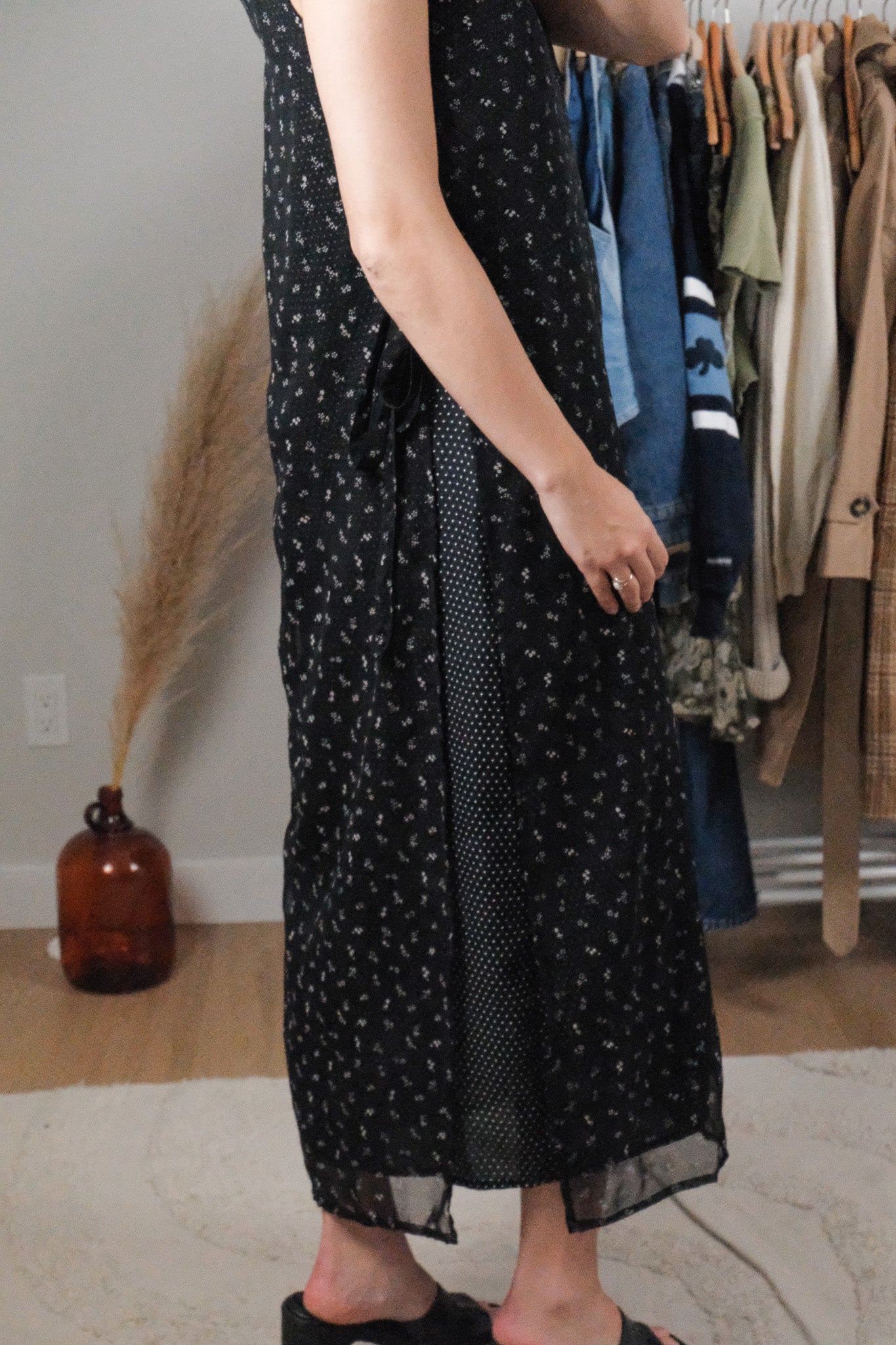 Vintage x Floral & Polka Dot Mesh Side Tie Dress (S)