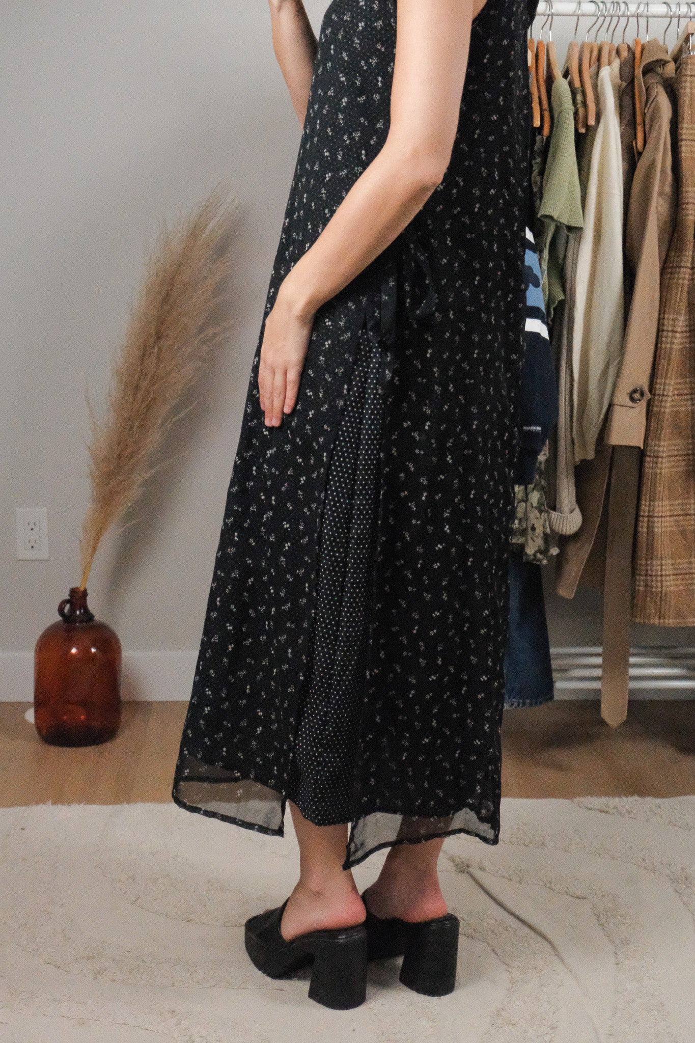 Vintage x Floral & Polka Dot Mesh Side Tie Dress (S)