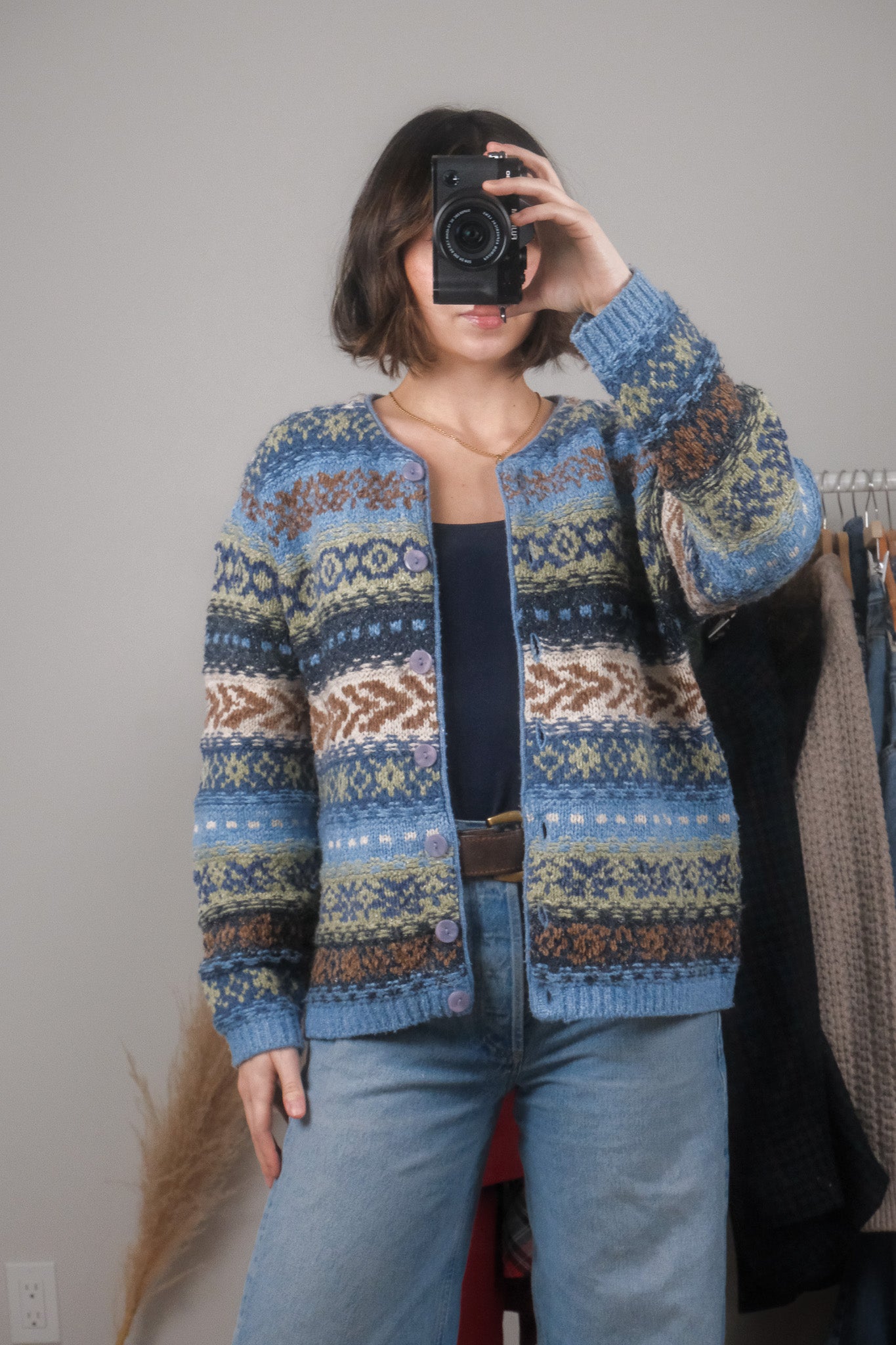 Vintage x Textured & Patterned Wool Blend Cardigan (M/L)